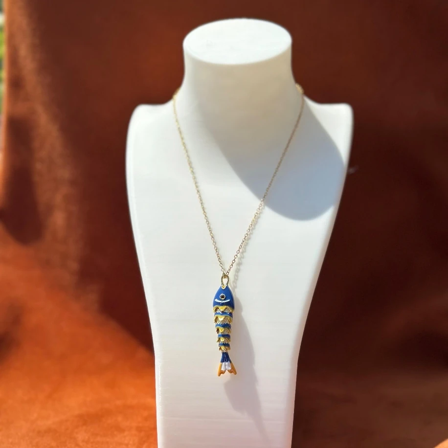 Lacivert Renk Balık Model Çelik Kolye
