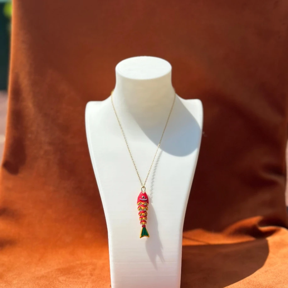 Kırmızı Renk Balık Çelik Kolye
