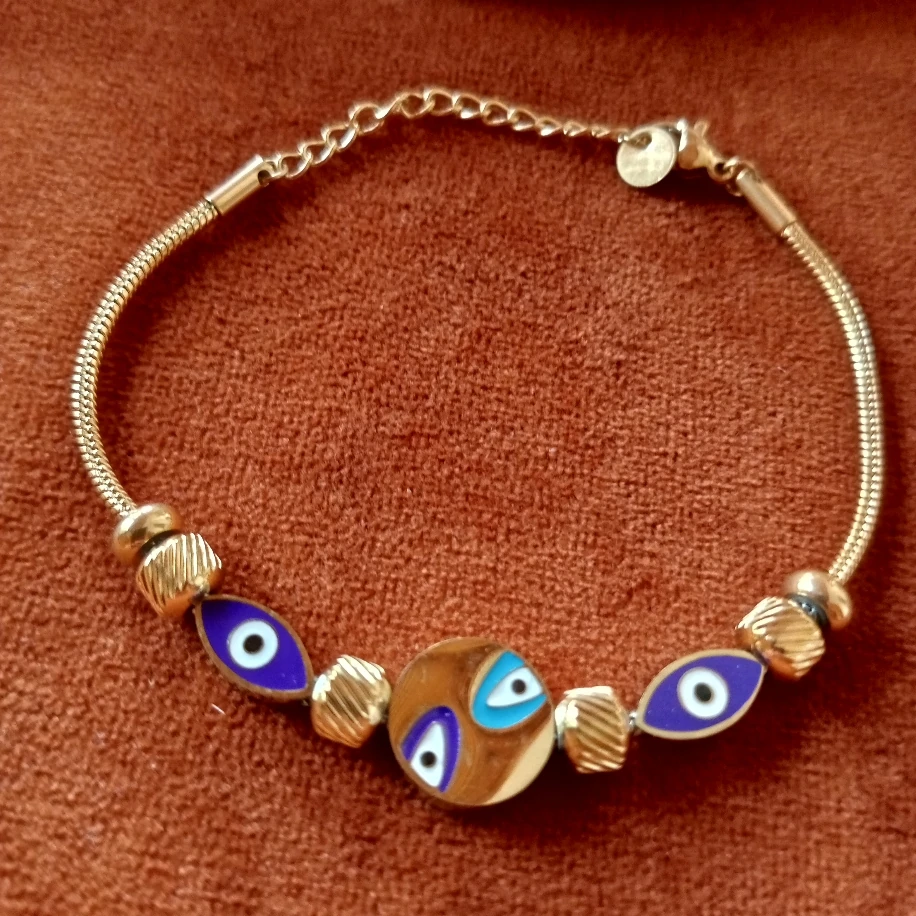 Nazar boncuklu gold çelik bileklik