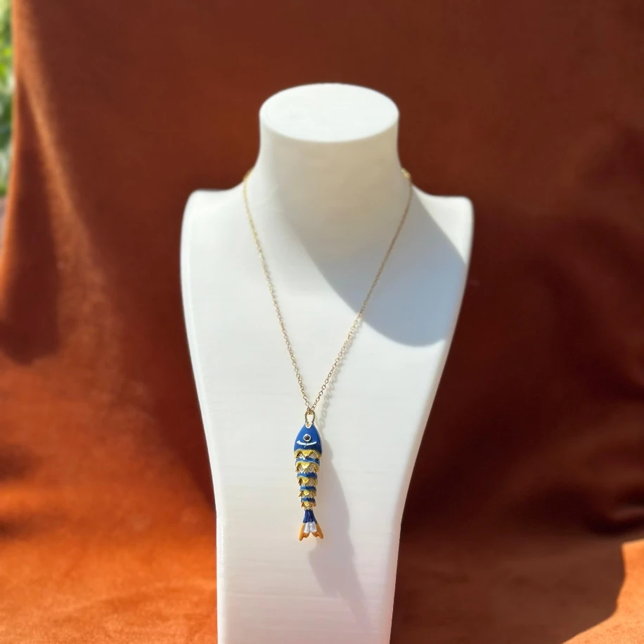Lacivert Renk Balık Model Çelik Kolye