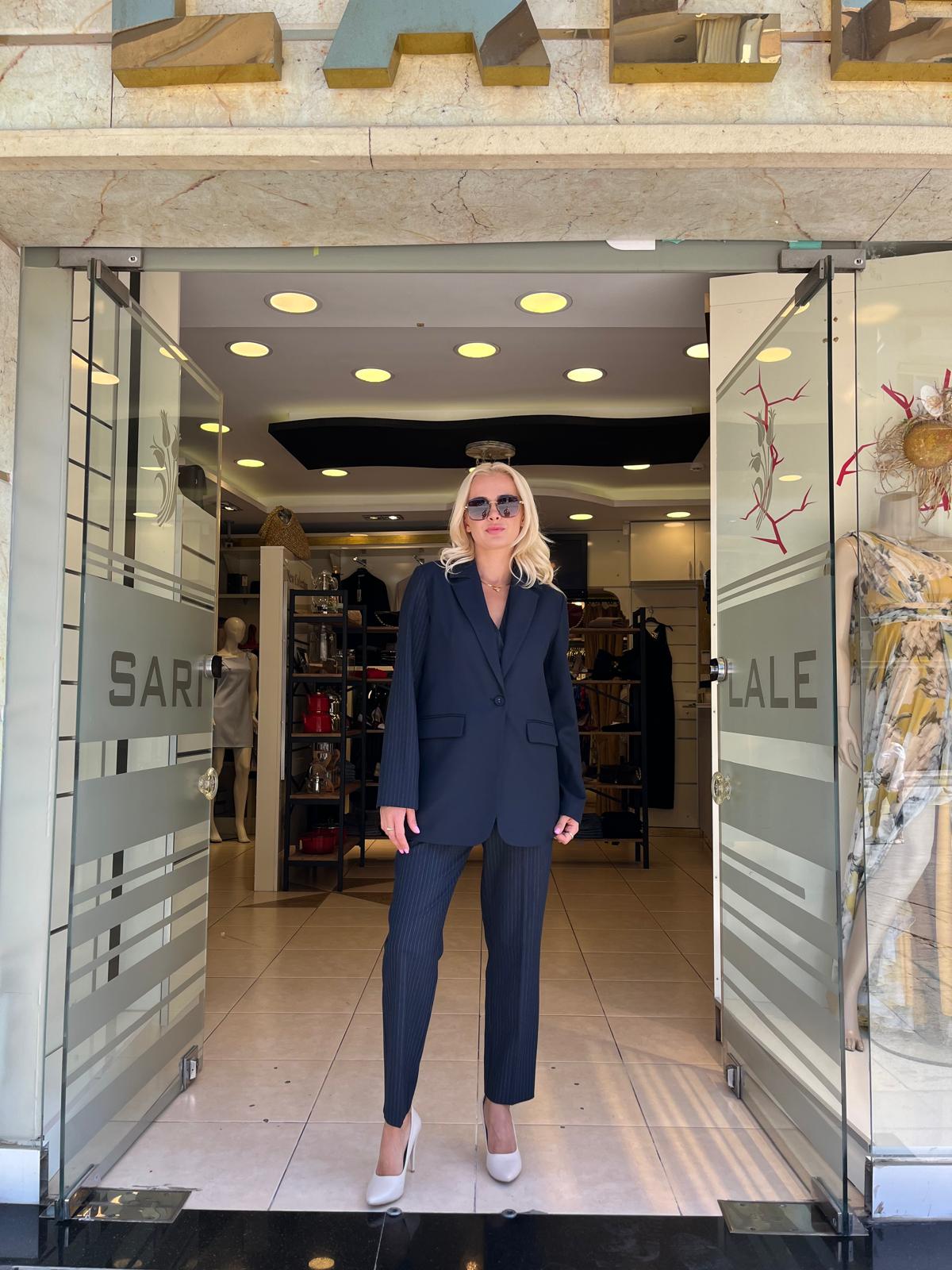 ÇİZGİLİ KUMAŞ DAR PAÇA PANTOLON