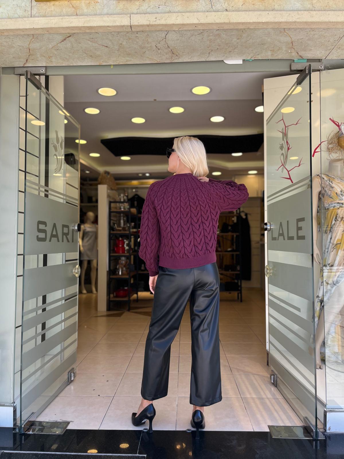 BELİ LASTİK DETAYLI DERİ PANTOLON