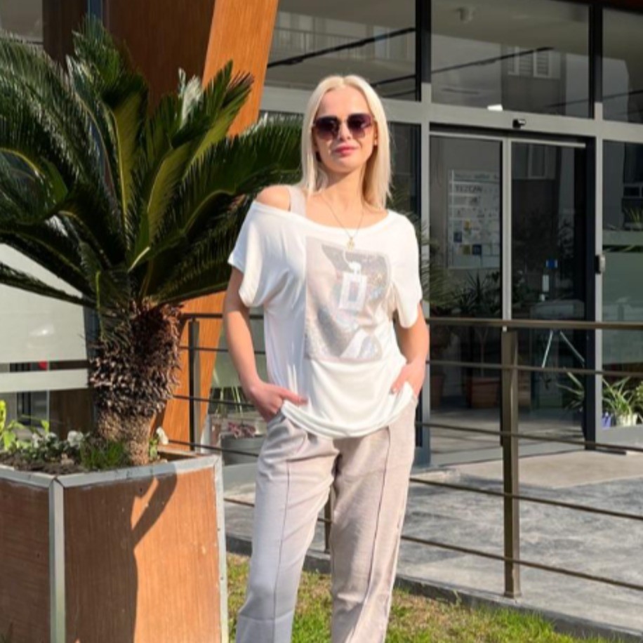 MODAL GARNİLİ KIZ TAŞLI TEK OMUZ TSHİRT
