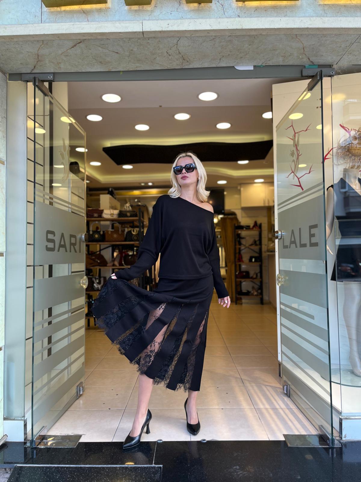 DANTEL DETAYLI ETEK BLUZ TRİKO TAKIM