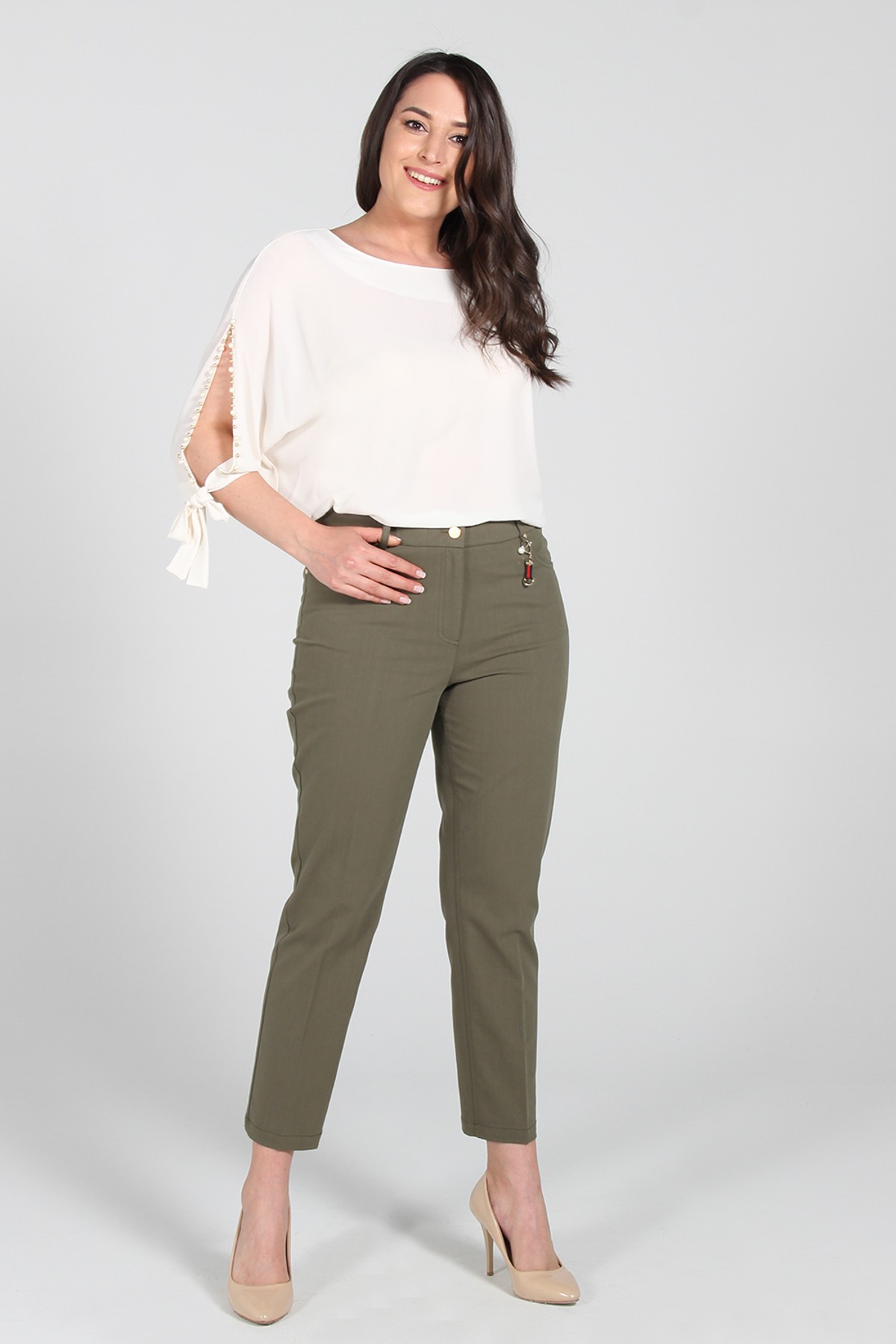 Haki Kadın Kısa Paça Pantolon 18Y.Ekl.Pnt.02138.1