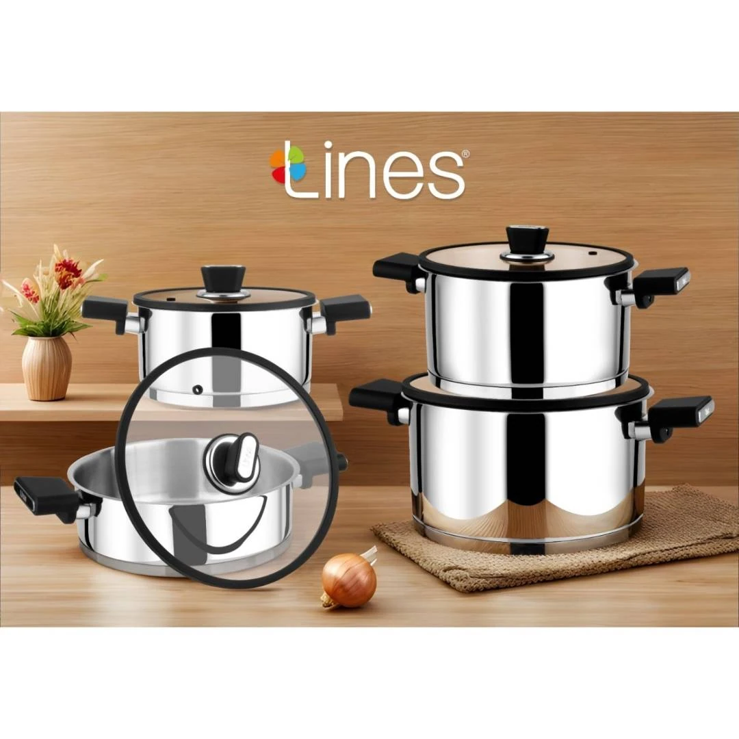 LİNES MERCAN 8 PCS ÇELİK TENCERE SET DİK TABAN SİLİKON KAPAK