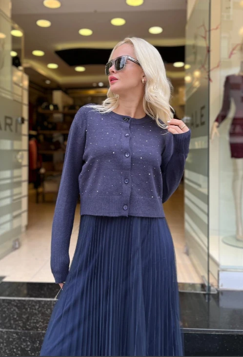 İnci Detaylı Piliseli Tül Elbise