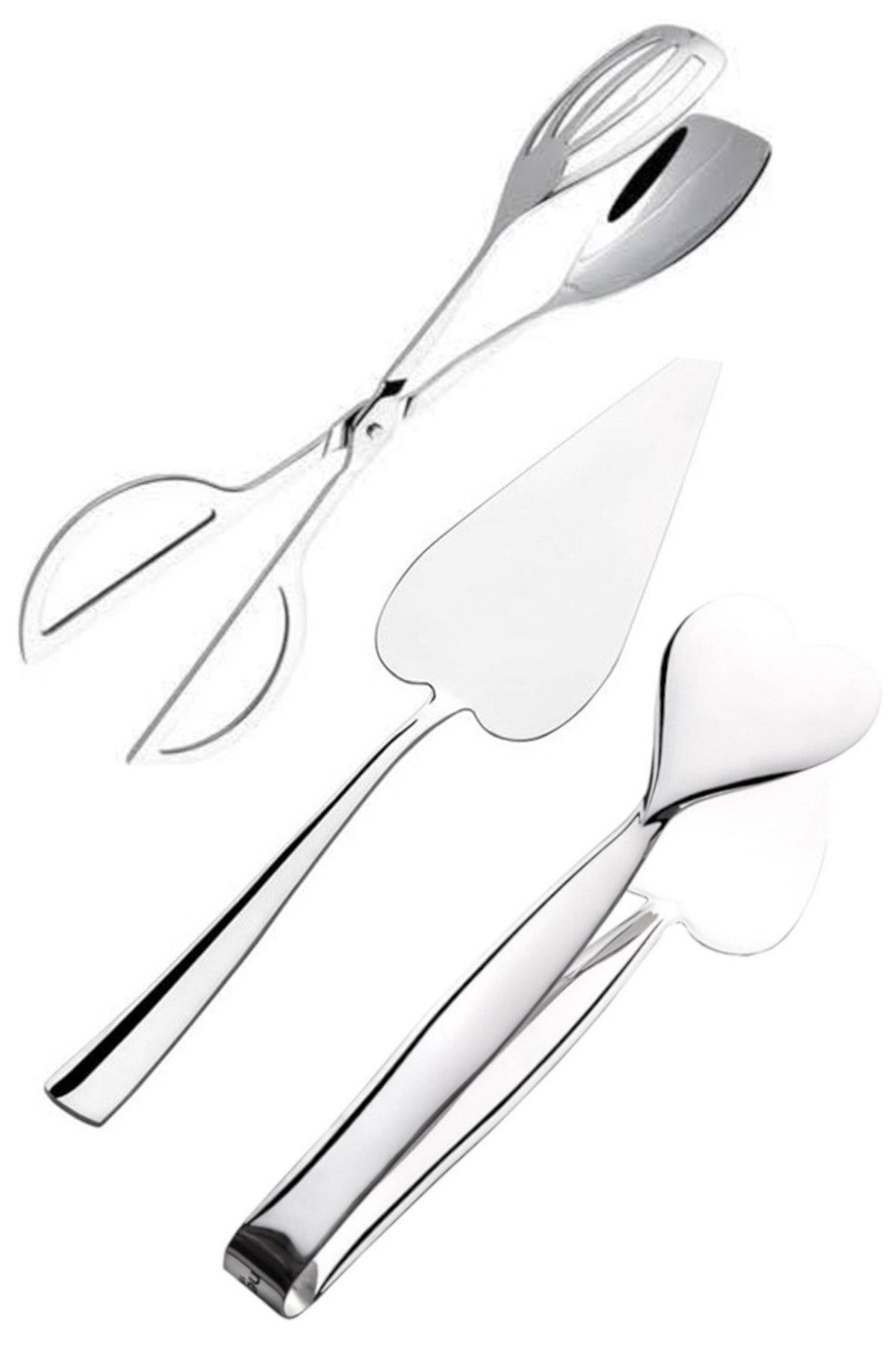 3 Parça Çelikparlak Sade Servis Maşa Makas Spatula Seti 18/10 50yıl Garantili