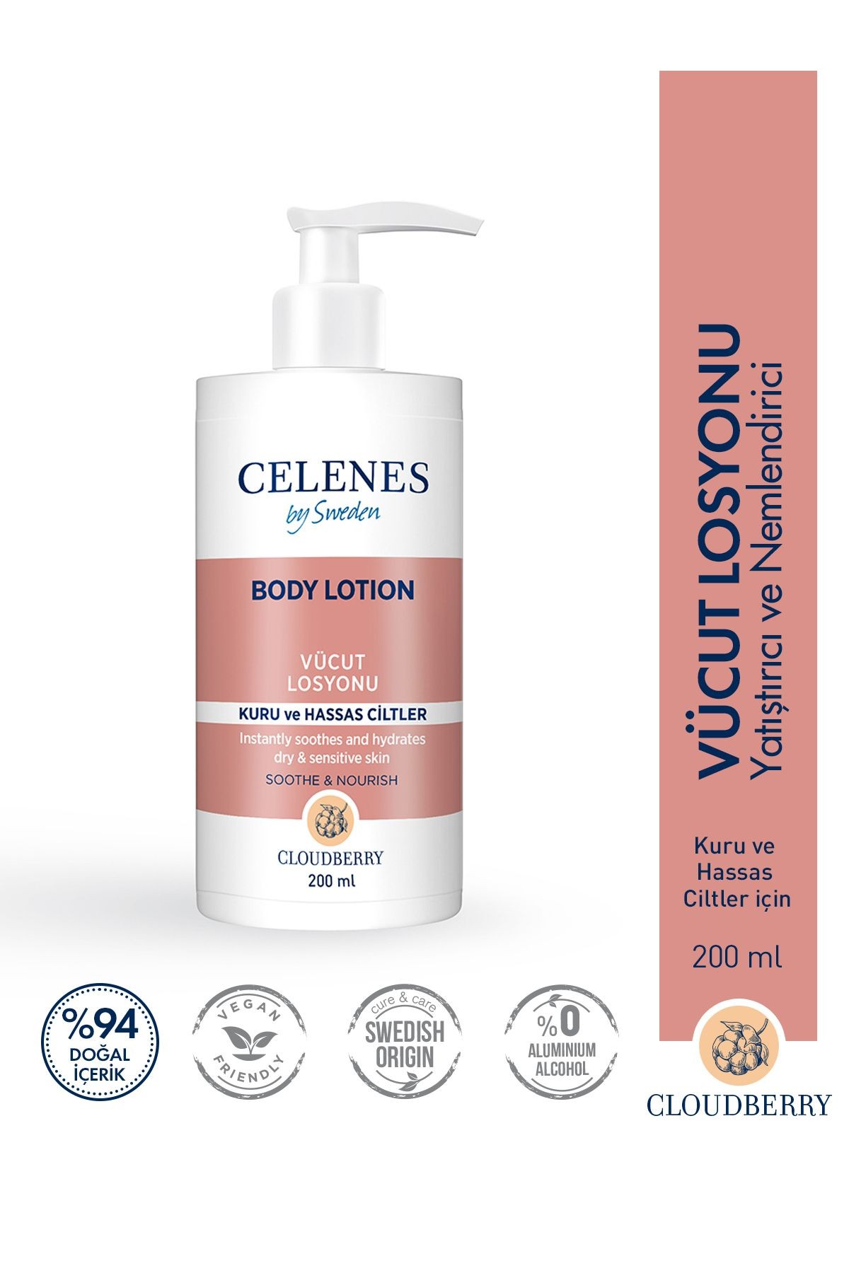 Celenes Cloudberry 200 Ml Kuru/Hassas Ciltler Vücut Losyonu(Parfümsüz)*36