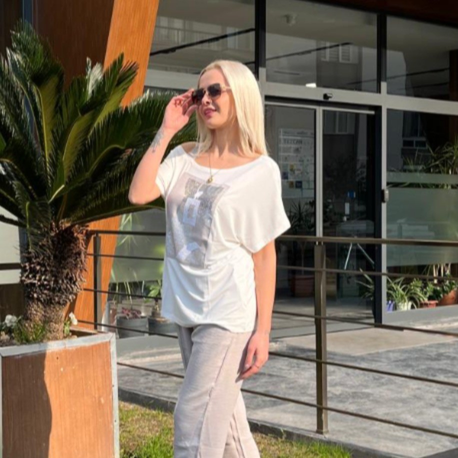 MODAL GARNİLİ KIZ TAŞLI TEK OMUZ TSHİRT