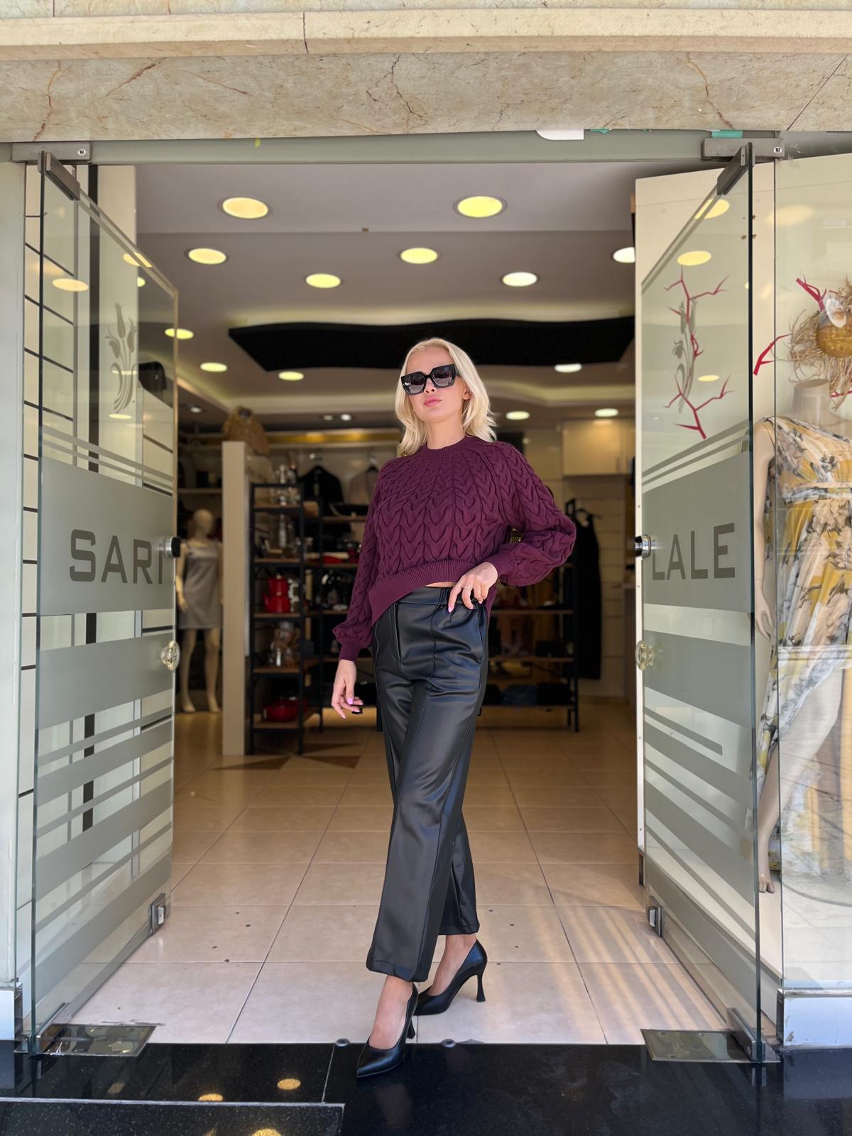 BELİ LASTİK DETAYLI DERİ PANTOLON