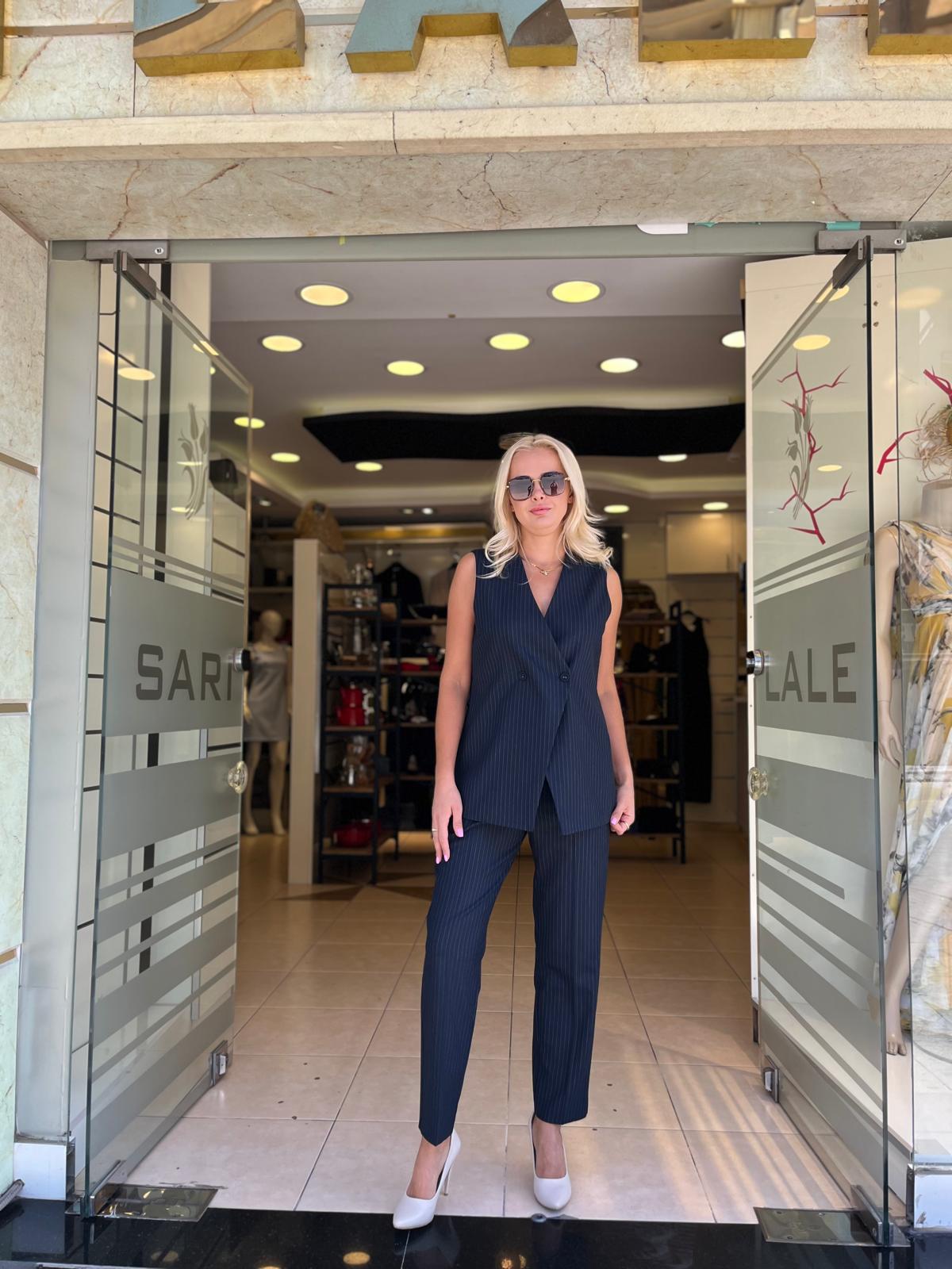 ÇİZGİLİ KUMAŞ DAR PAÇA PANTOLON