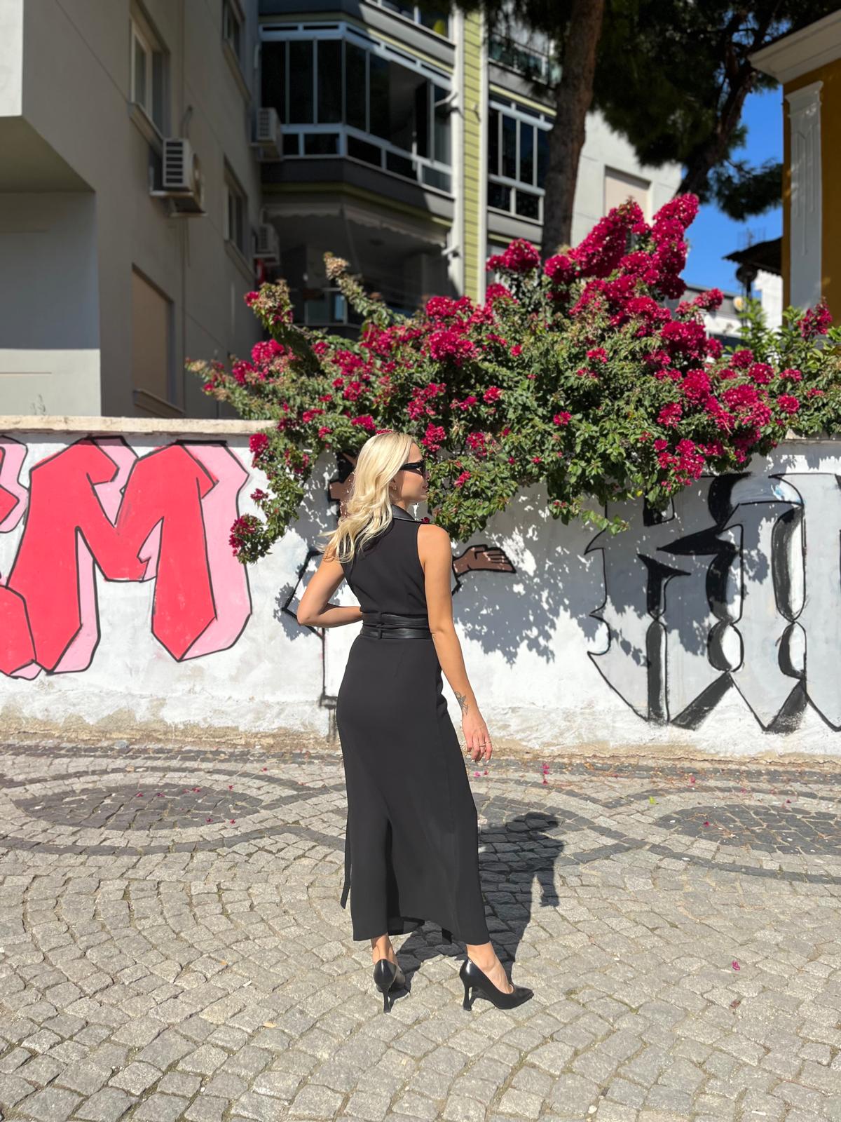 FERMUARLI KOLSUZ MİDİ ELBİSE