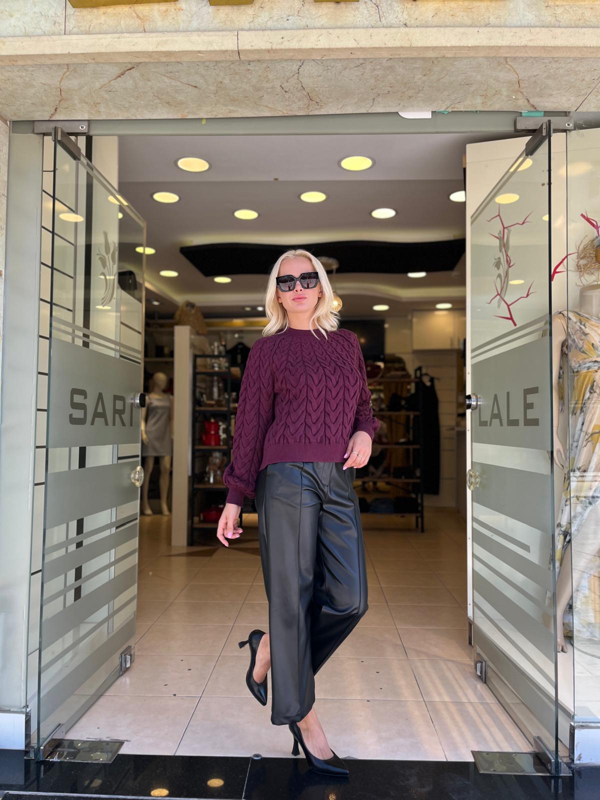 BELİ LASTİK DETAYLI DERİ PANTOLON