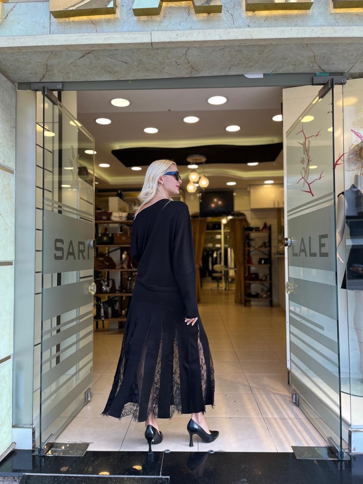 DANTEL DETAYLI ETEK BLUZ TRİKO TAKIM