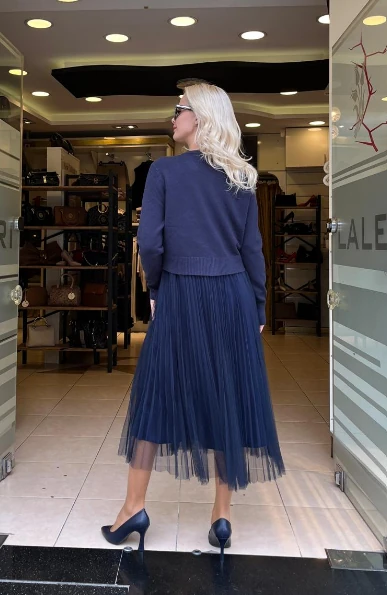 İnci Detaylı Piliseli Tül Elbise