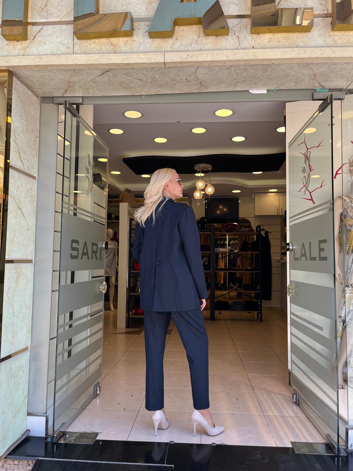 ÇİZGİLİ KUMAŞ DAR PAÇA PANTOLON