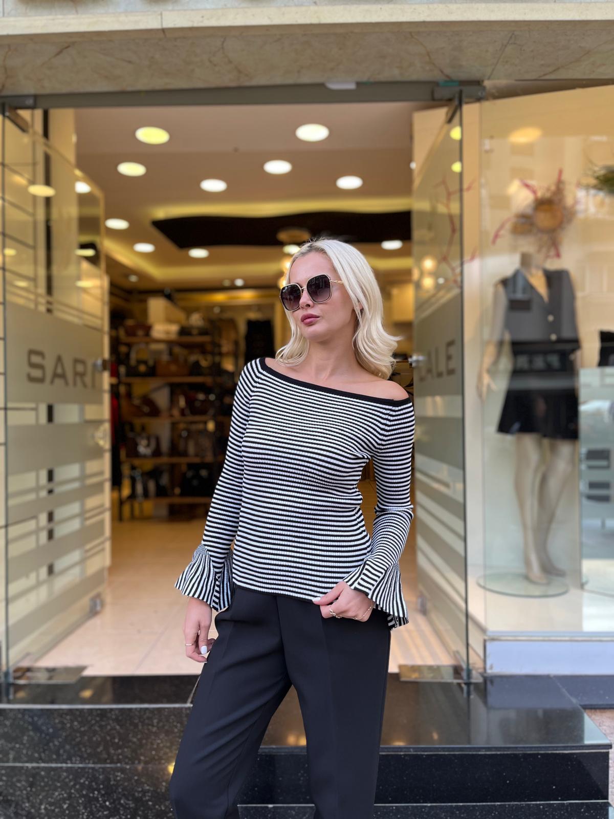 STRAPLEZ YAKA ÇİZGİLİ TRİKO