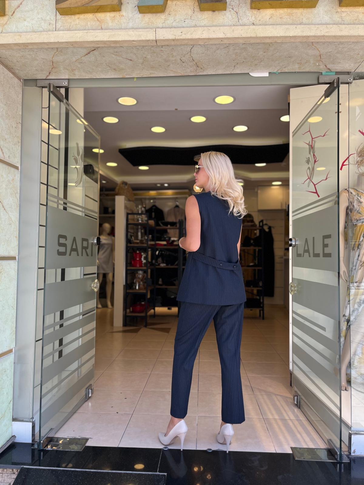 ÇİZGİLİ KUMAŞ DAR PAÇA PANTOLON