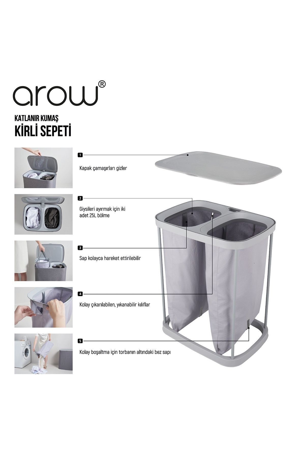 AROW GARB KATLANIR KUMAŞ KİRLİ SEPETİ 4668