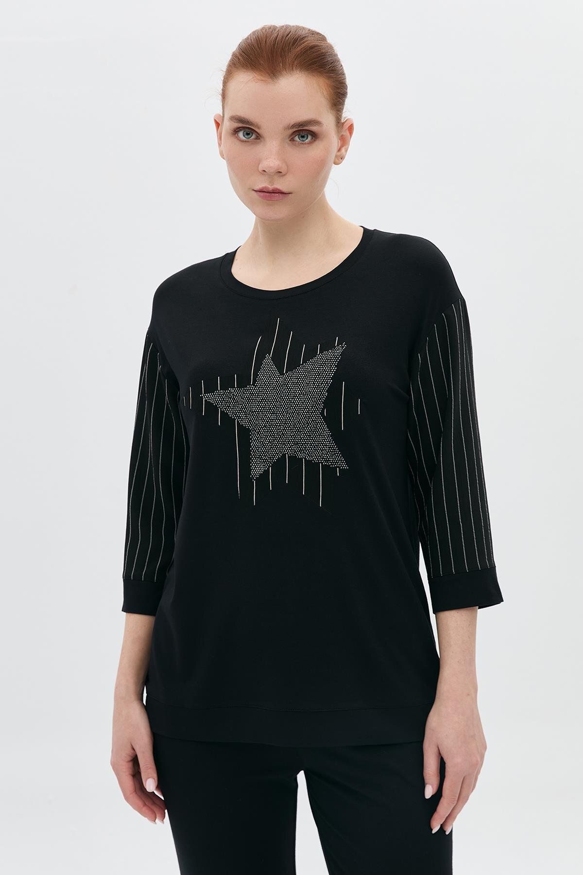 YILDIZ APLİKELİ TAŞLI ÇİZGİLİ TRUVAKARTSHİRT