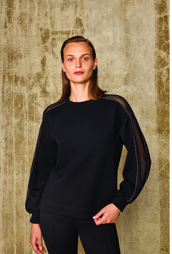 KOLLARI TRASPARAN KUMAŞ GARNİLİ SWEATSHİRT