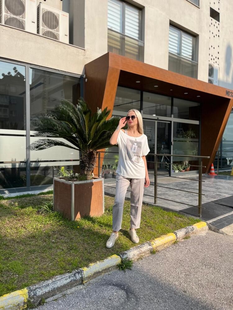 MODAL GARNİLİ KIZ TAŞLI TEK OMUZ TSHİRT