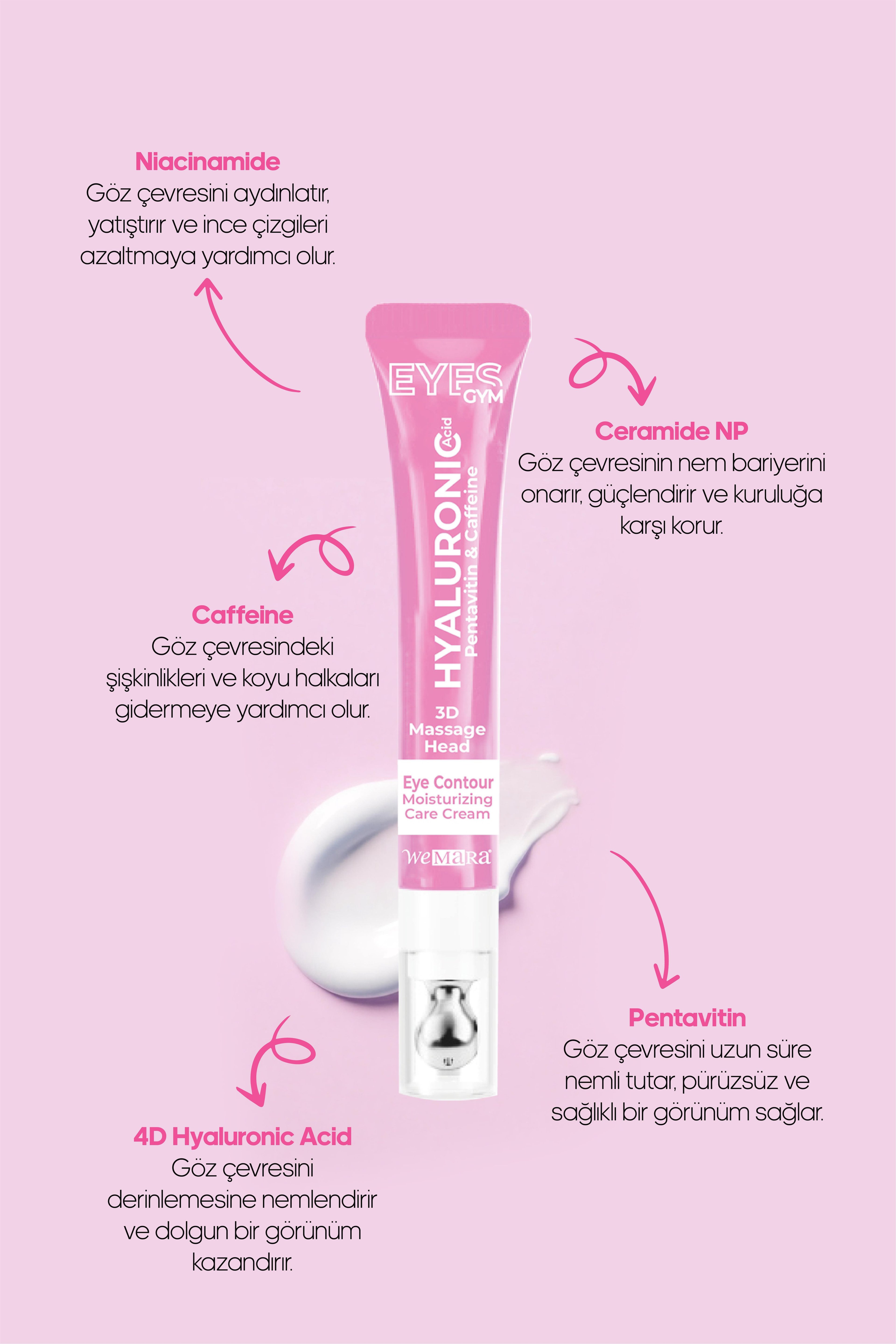 WEMARA HİYALÜRONİK ASİT & MOSİTURİZİNG (PEMBE) MASAJ BAŞLIKLI GÖZ KREMİ 18 ML