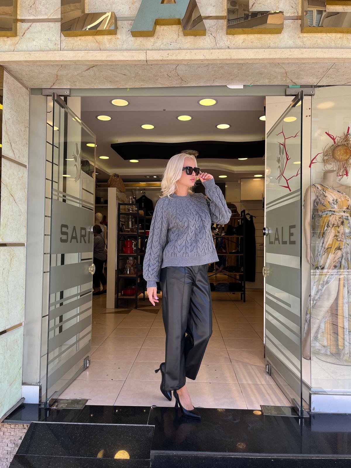 BELİ LASTİK DETAYLI DERİ PANTOLON