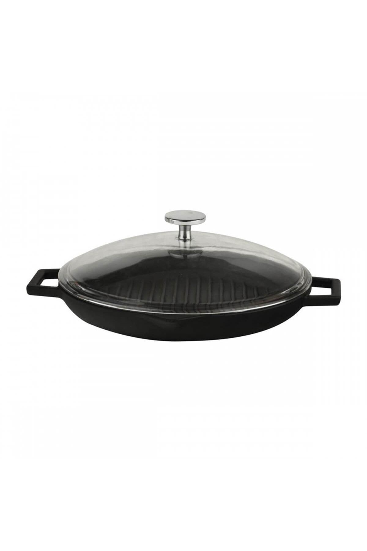 YUVARLAK IZGARA TAVA ÇAP 26 CM CAM KAPAKLI