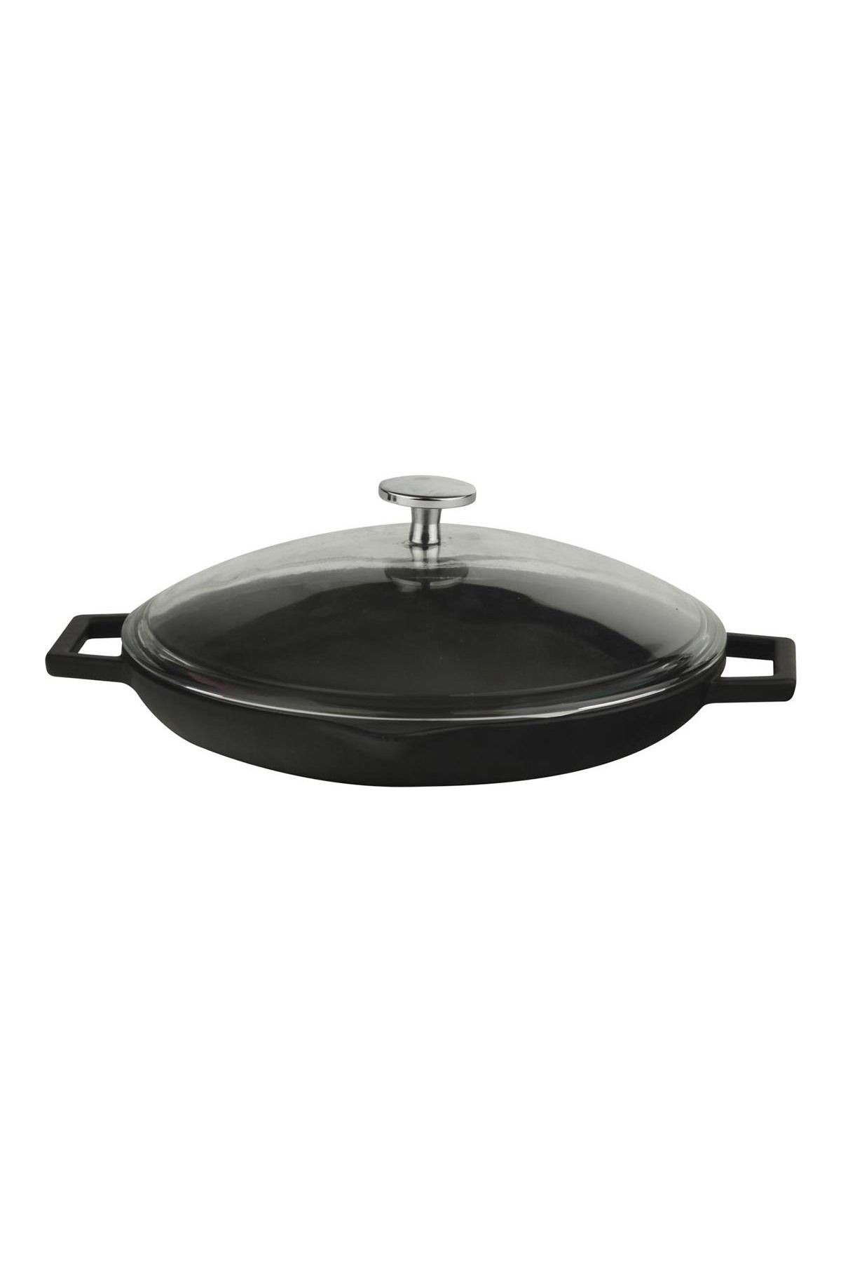 YUVARLAK KIZARTMA TAVASI ÇAP 26 METAL KULPLU CAM KAPAKLI