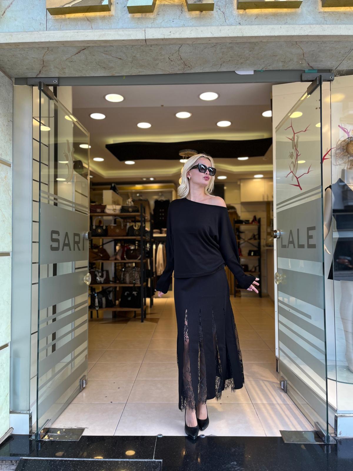 DANTEL DETAYLI ETEK BLUZ TRİKO TAKIM