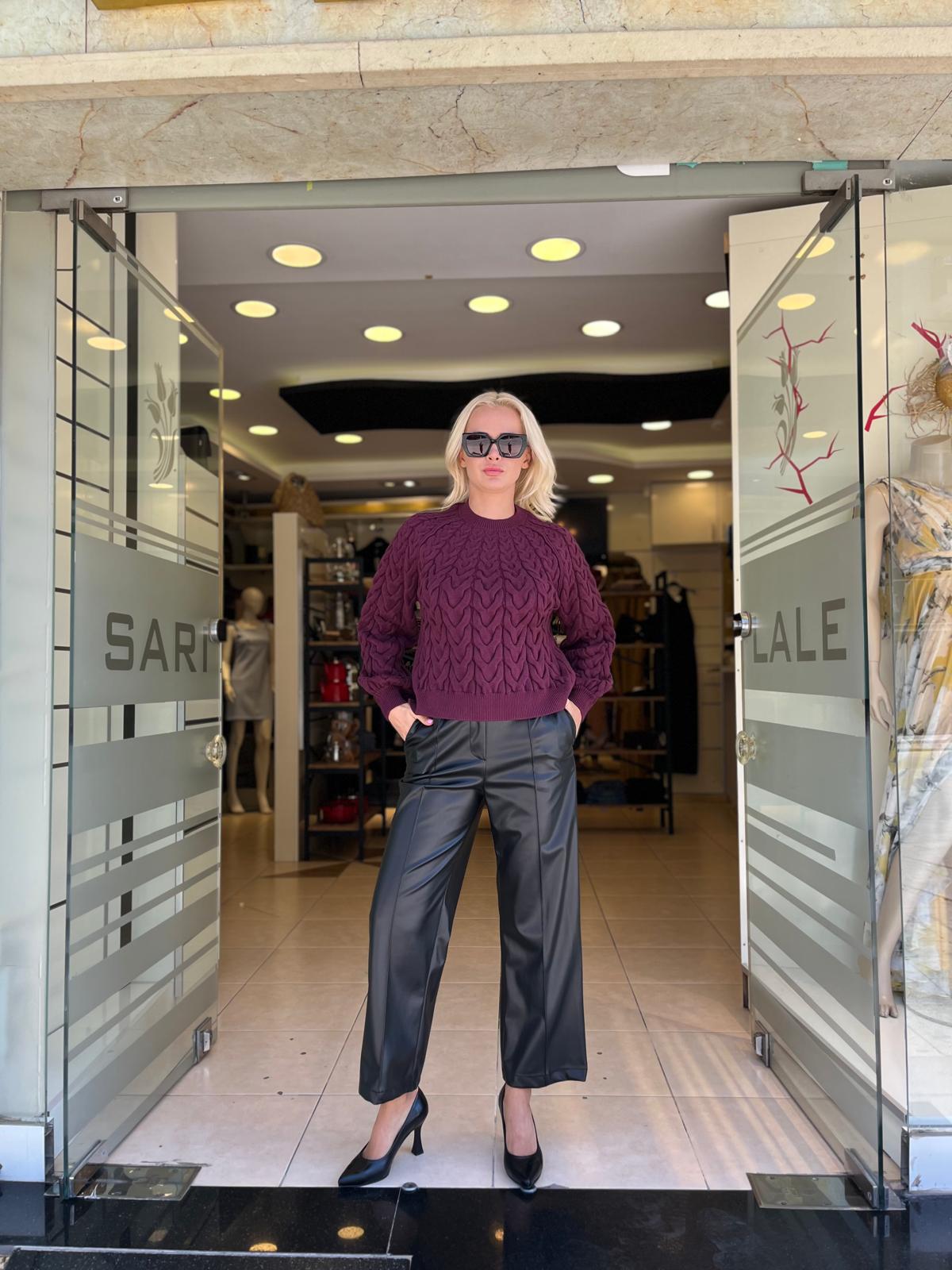 BELİ LASTİK DETAYLI DERİ PANTOLON