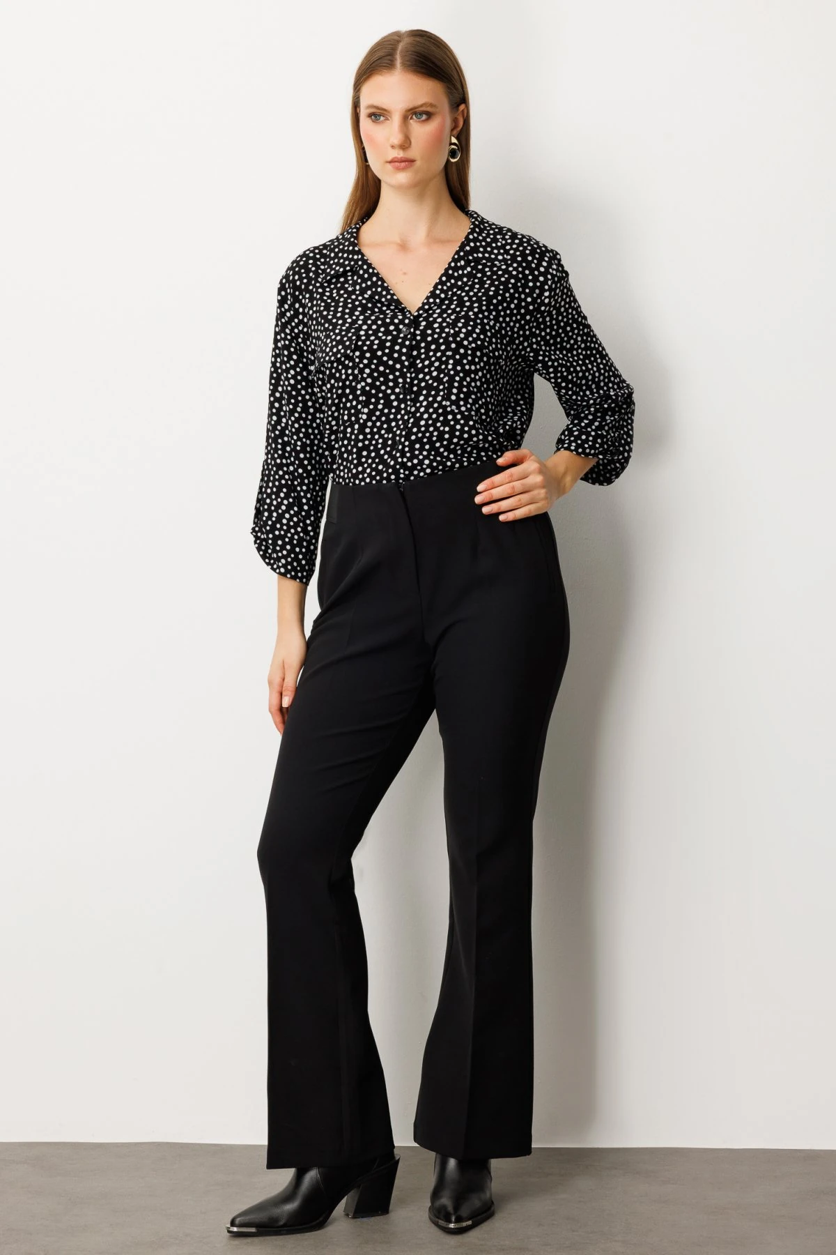 Ekol Beli Kalın Lastikli İspanyol Paça Pantolon