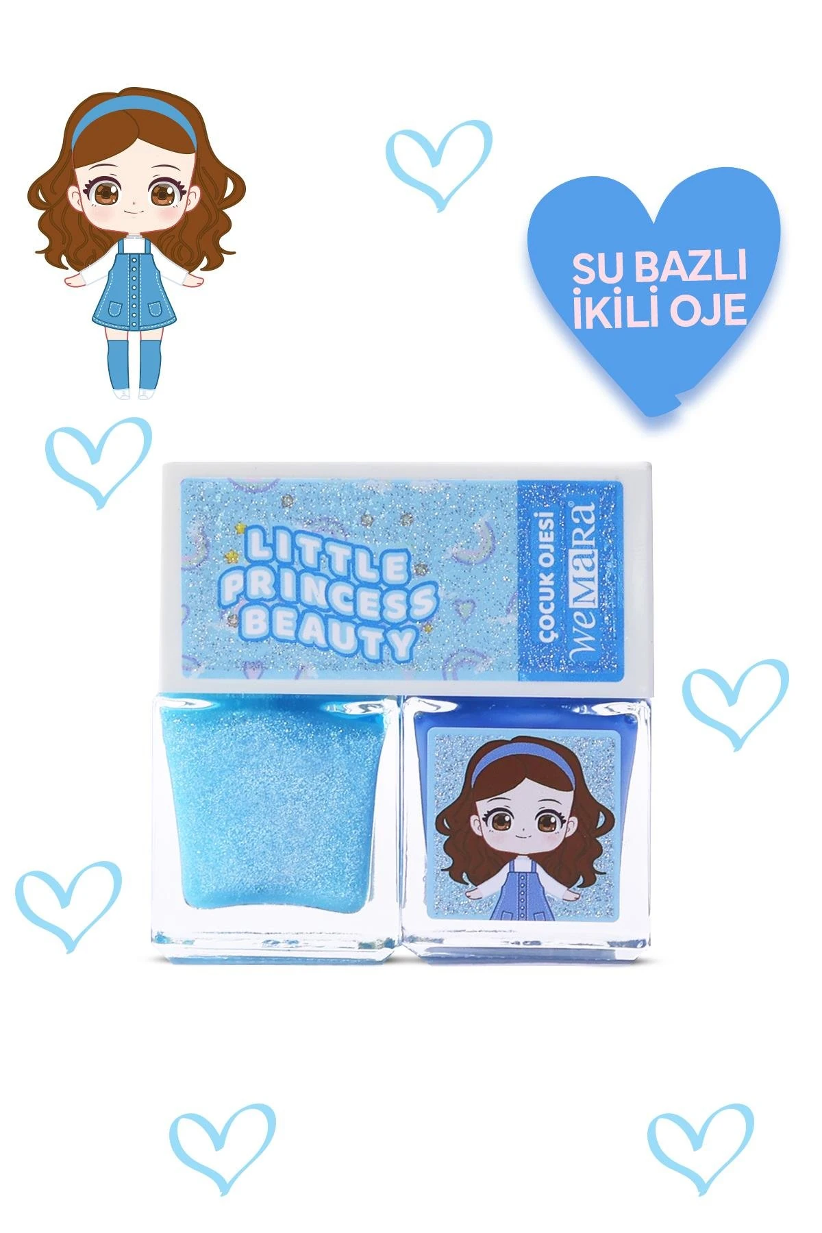 WEMARA LITTLE PRINCESS SU BAZLI MAVI OJE & GLITTERLI OJE MAVI SET 2 LI (2*8 ML)
