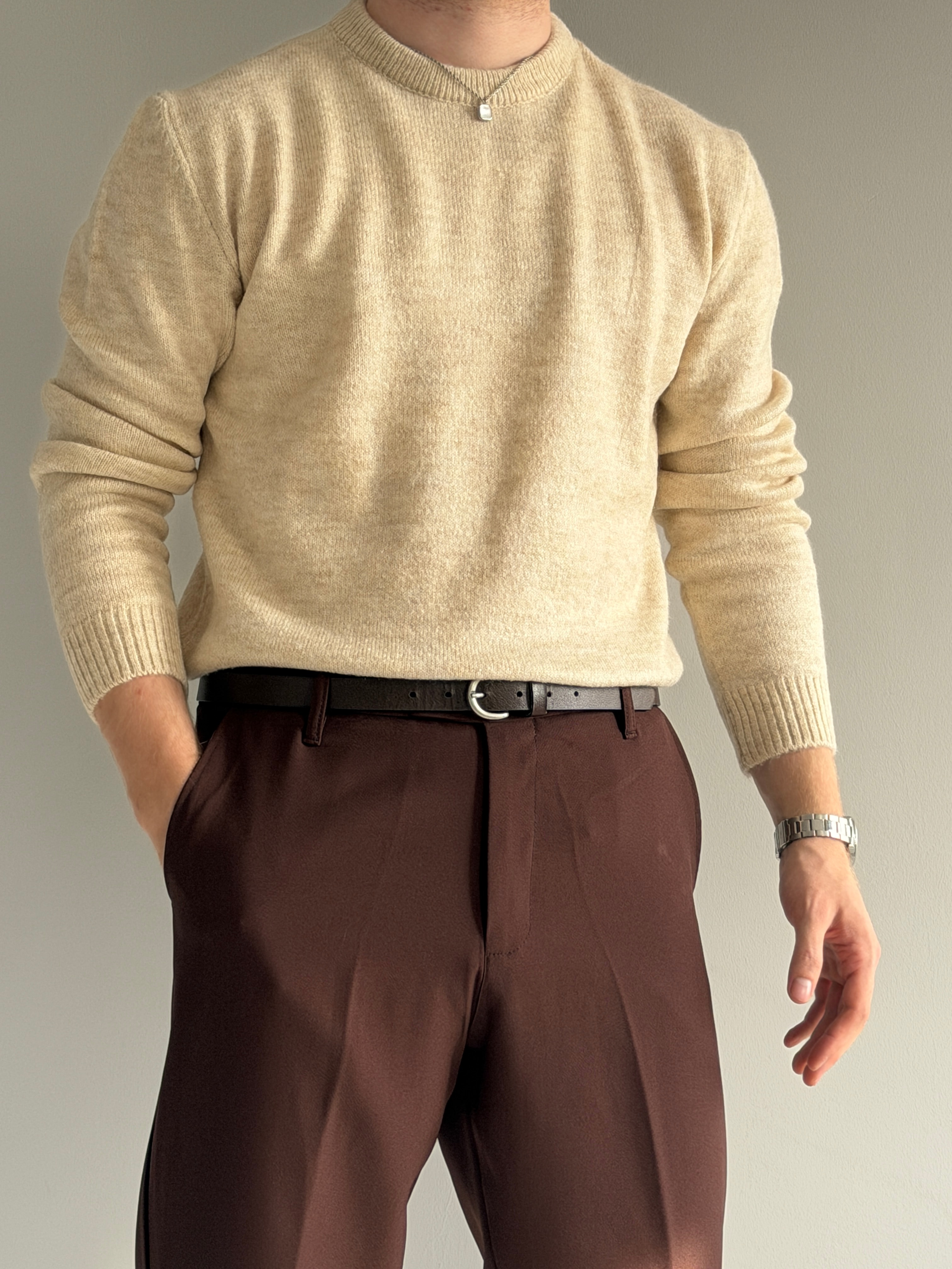 Prime Old Money Exclusive Yumuşak Dokulu Basic Triko Kazak - P175 - Taş