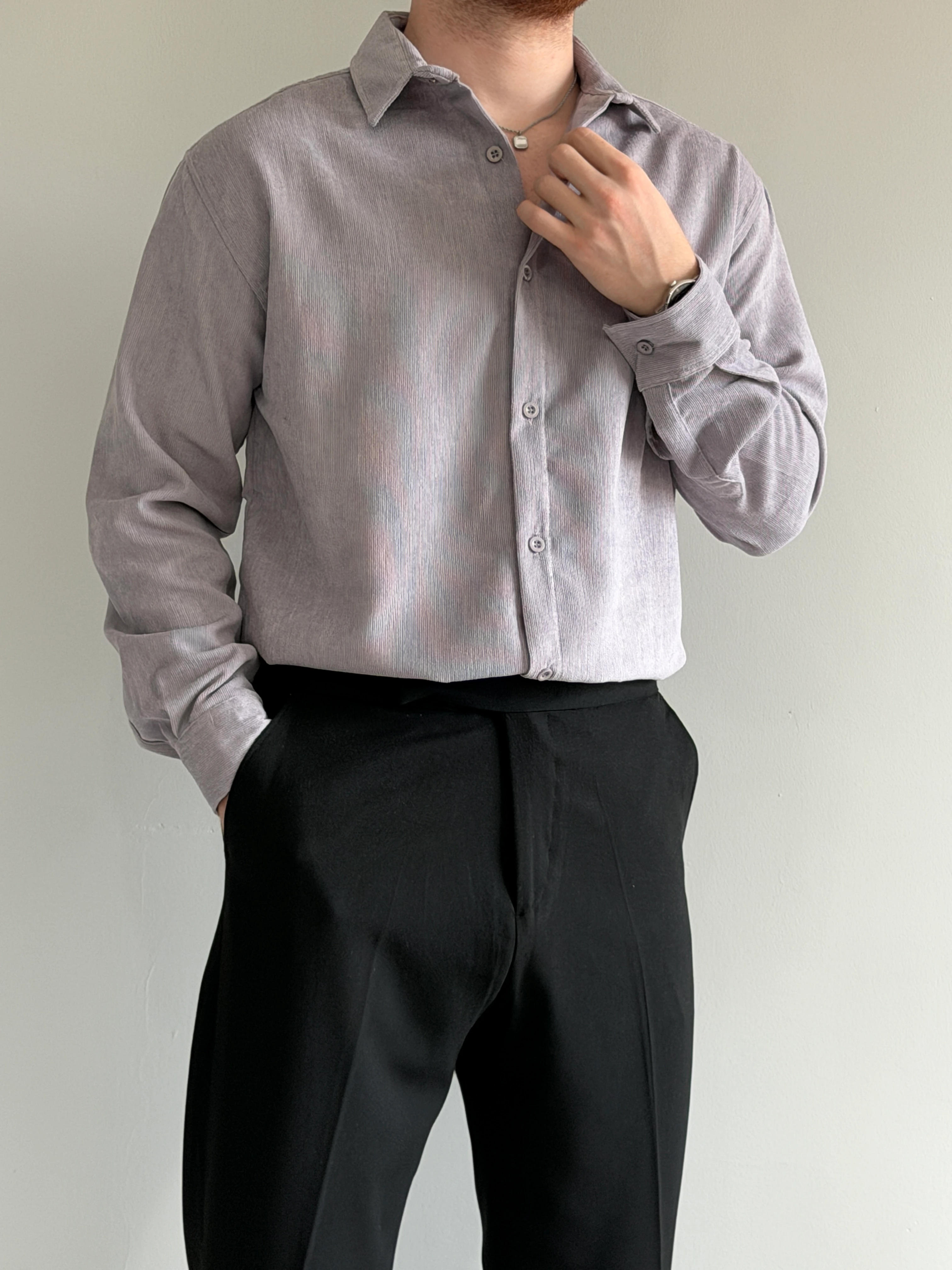 Prime Old Money Exclusive İnce Fitilli Gömlek - P145 - Gri