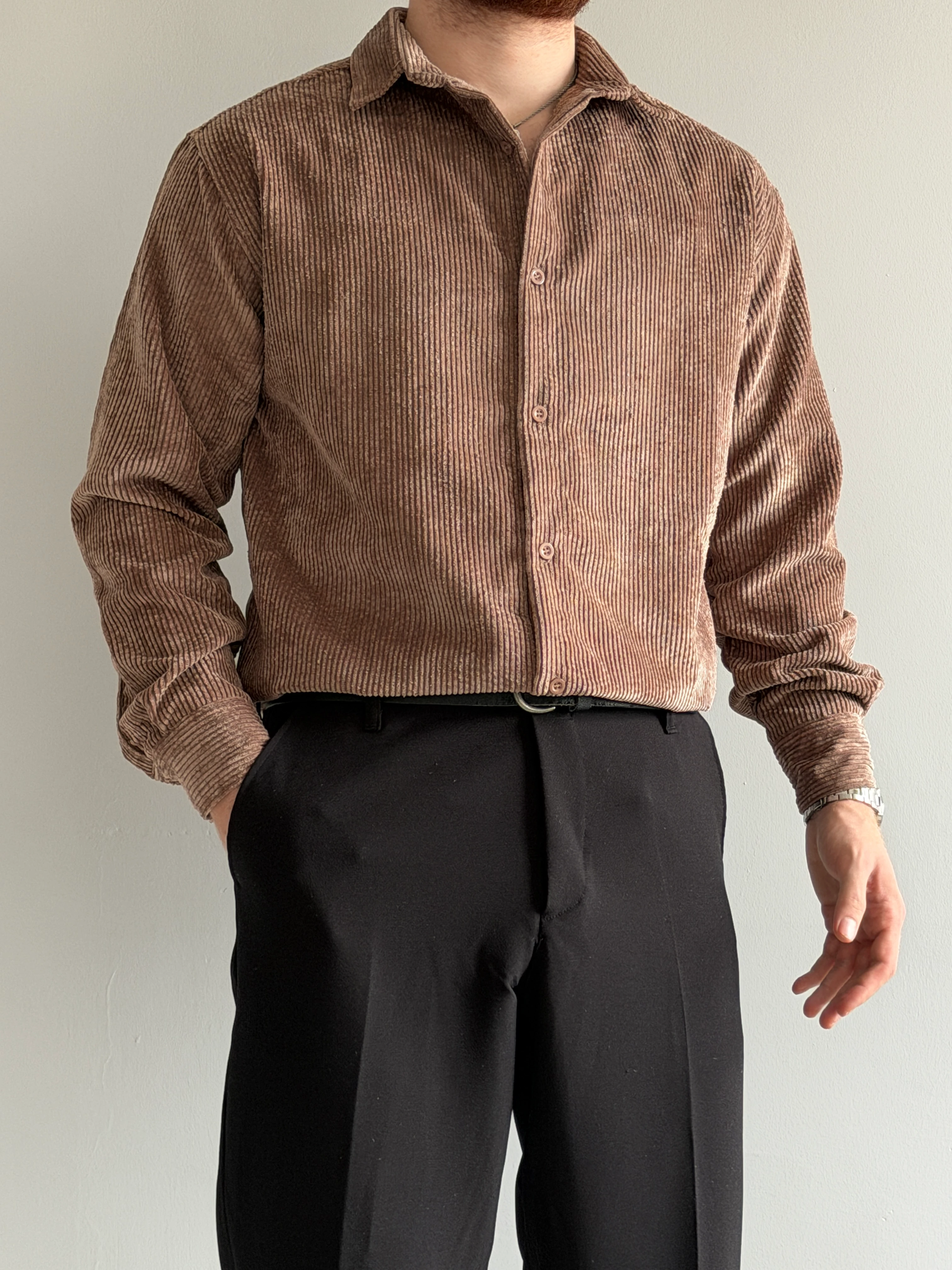 Prime Old Money Exclusive Kalın Fitilli Gömlek - P195 - Vizon