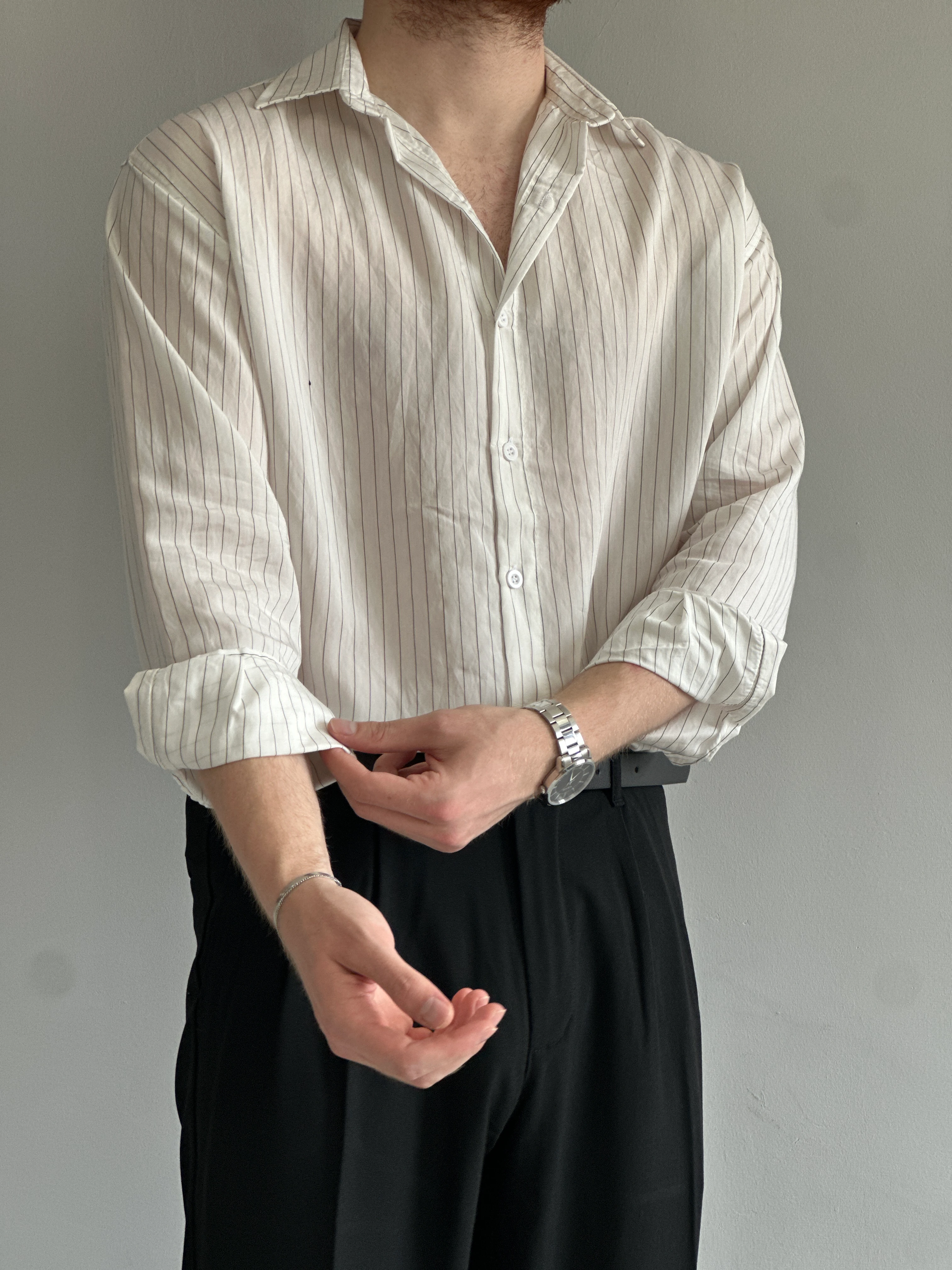 Prime Old Money İnce Çizgili Yüksek Kalite Modal Kumaş Gömlek - P114