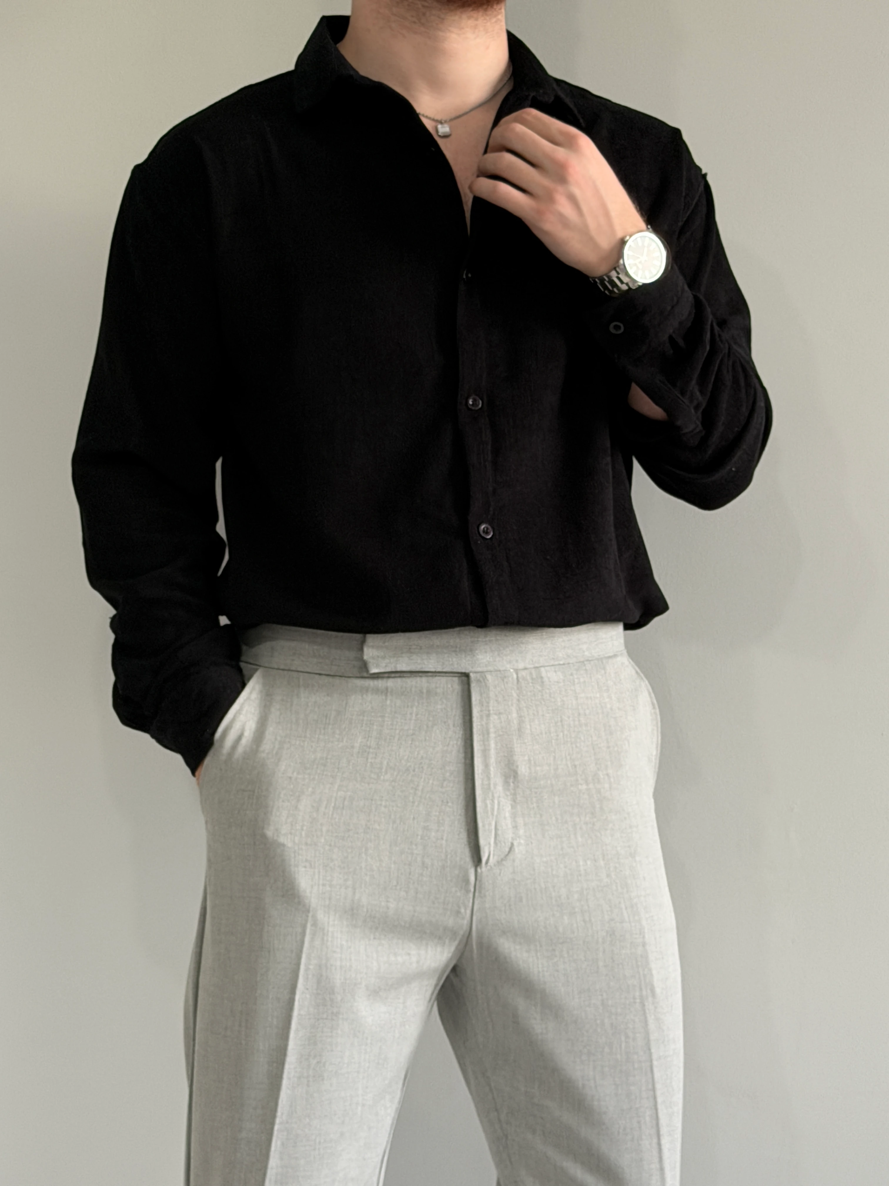 Prime Old Money Exclusive İnce Fitilli Gömlek - P145 - Siyah