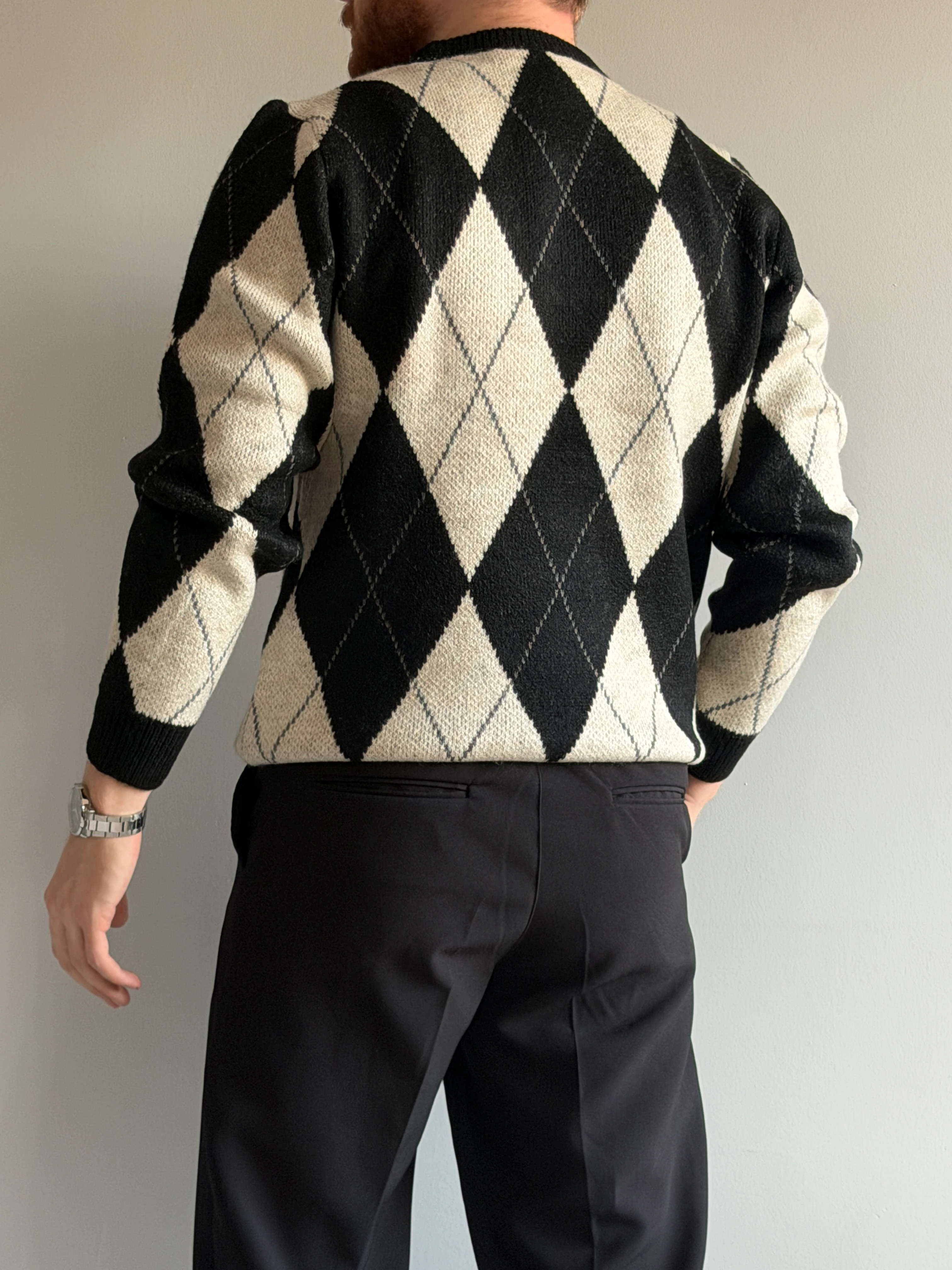 Prime Old Money Exclusive Yumuşak Dokulu Şardonlu Jakarlı Baklava Desenli Triko Kazak - P197