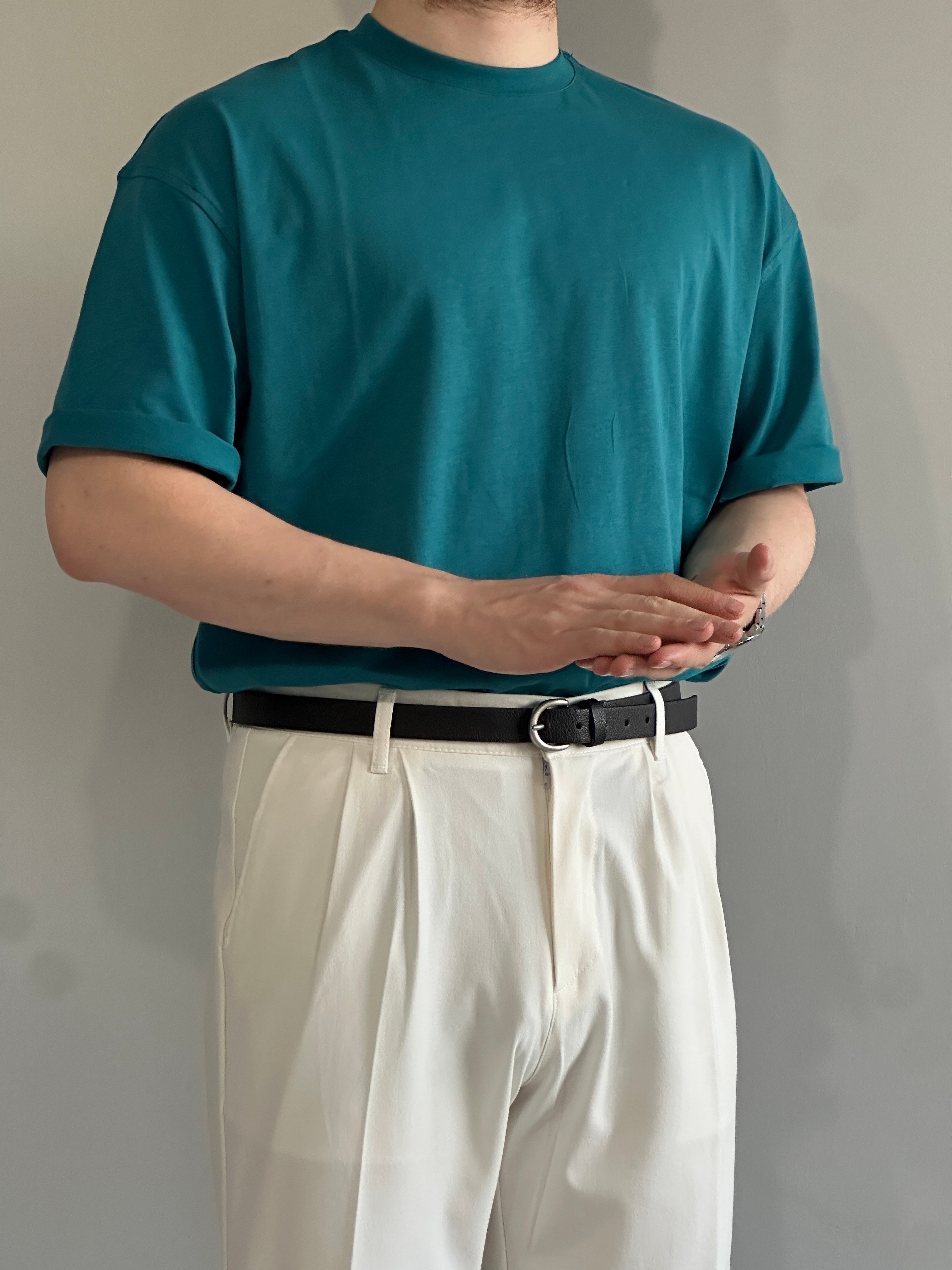 Erkek Prime Kaliteli Kumaş Oversize %100 Pamuk T-Shirt - Petrol