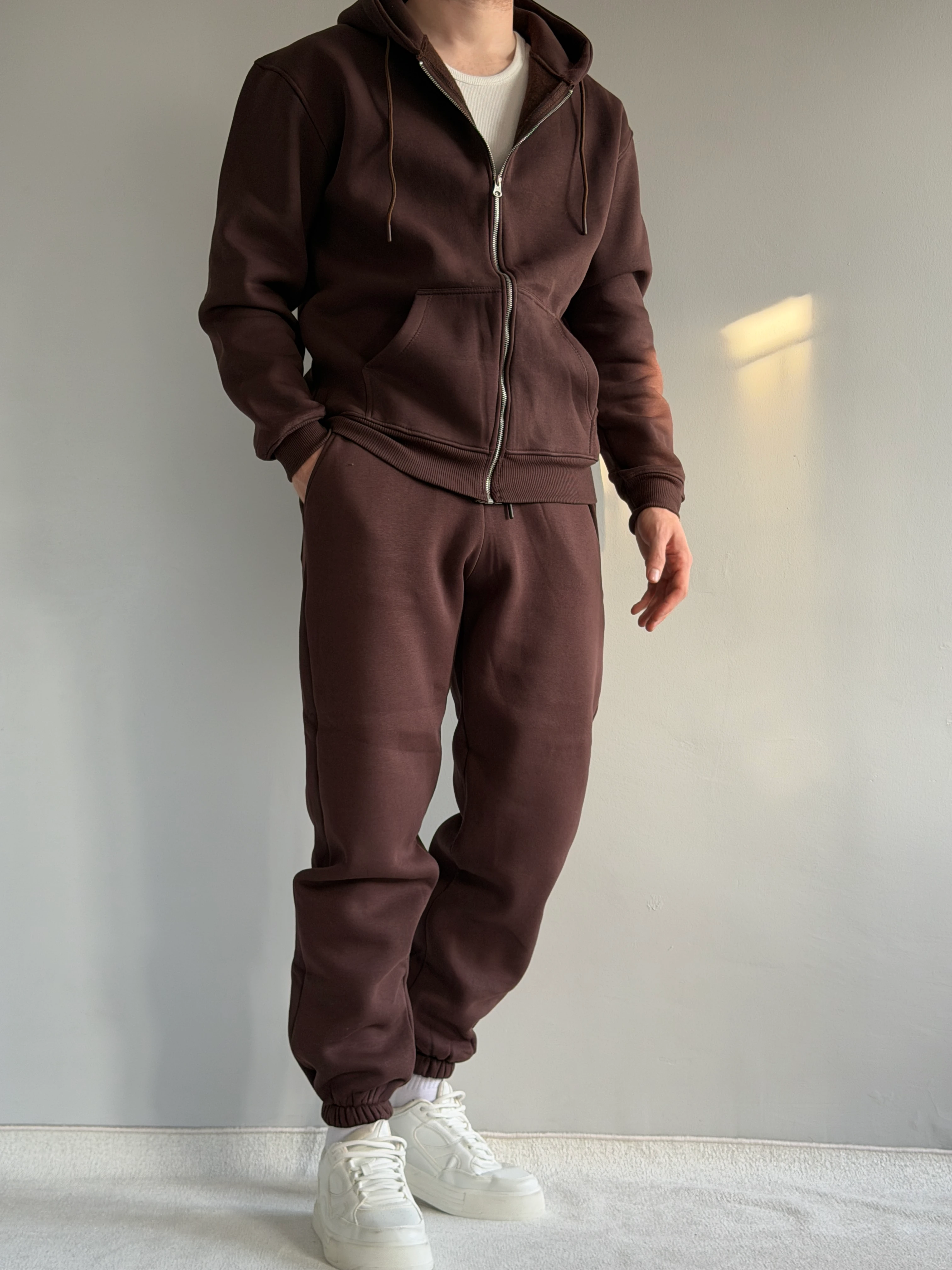 Yüksek Kalite Rahat Kalıp Alt Üst Eşofman Takımı -P181 - Kahverengi