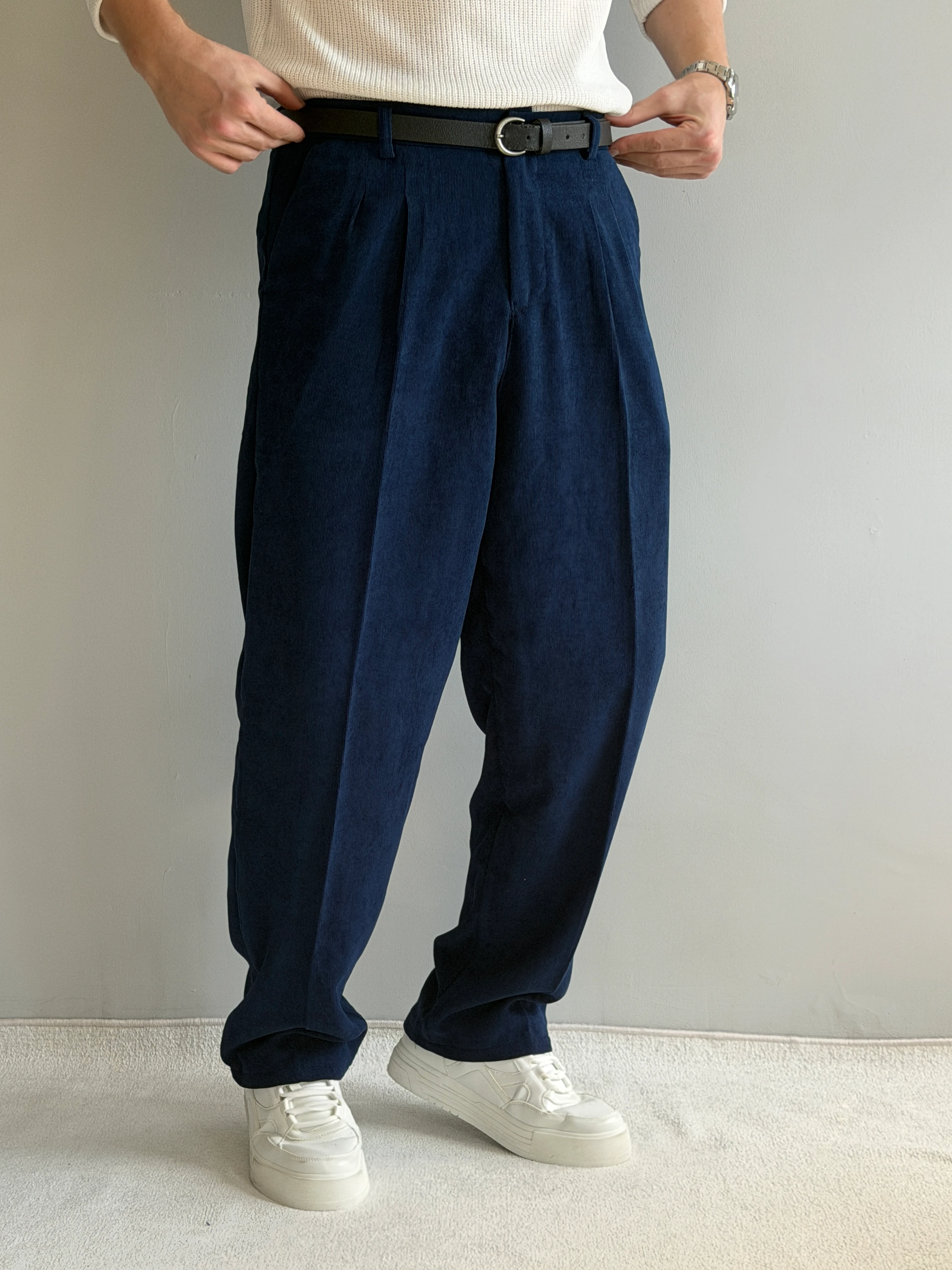 Prime Old Money Exclusive İnce Fitilli Baggy Kalıp Pantolon - P158 - Lacivert