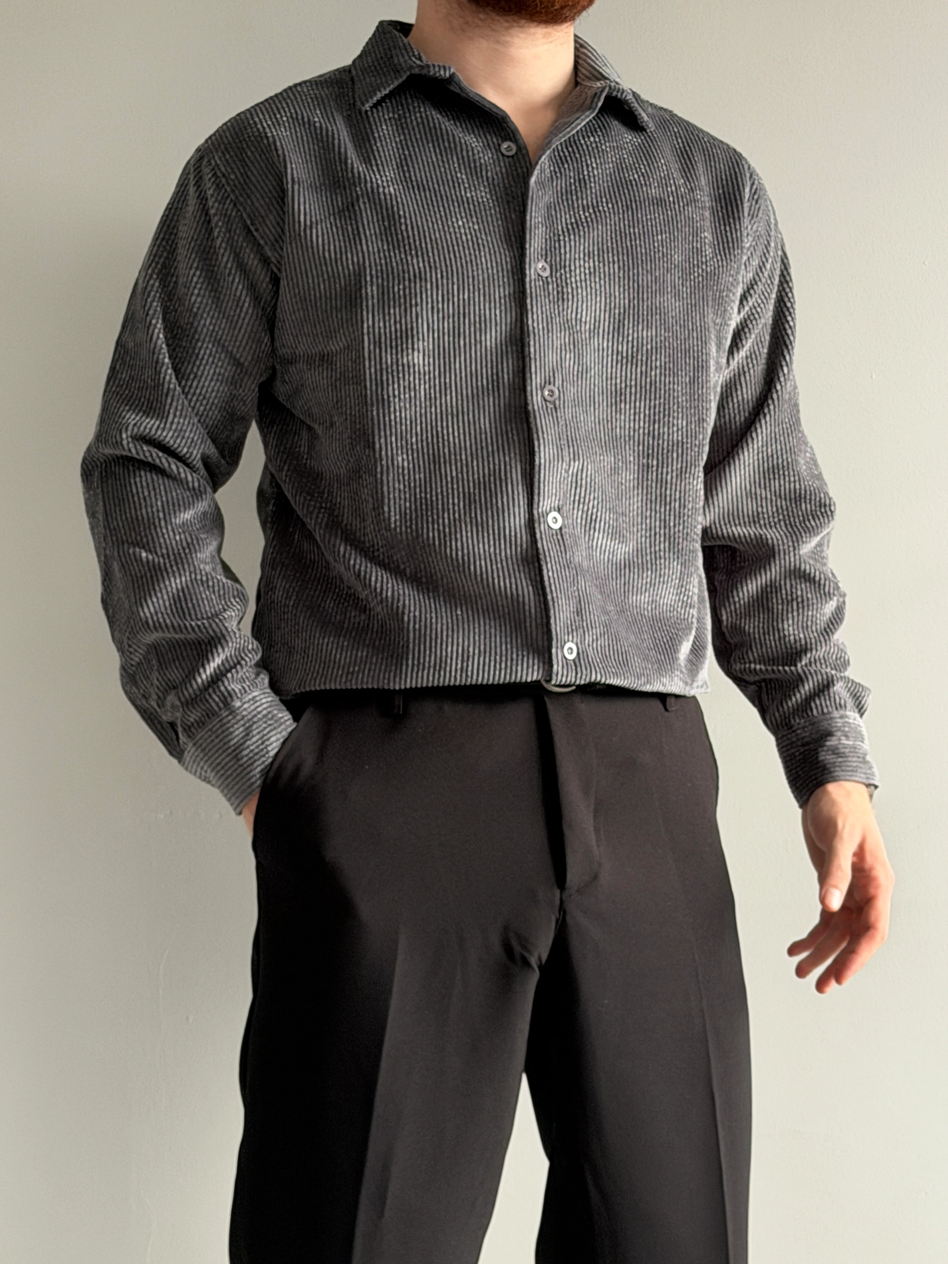 Prime Old Money Exclusive Kalın Fitilli Gömlek - P195 - Füme