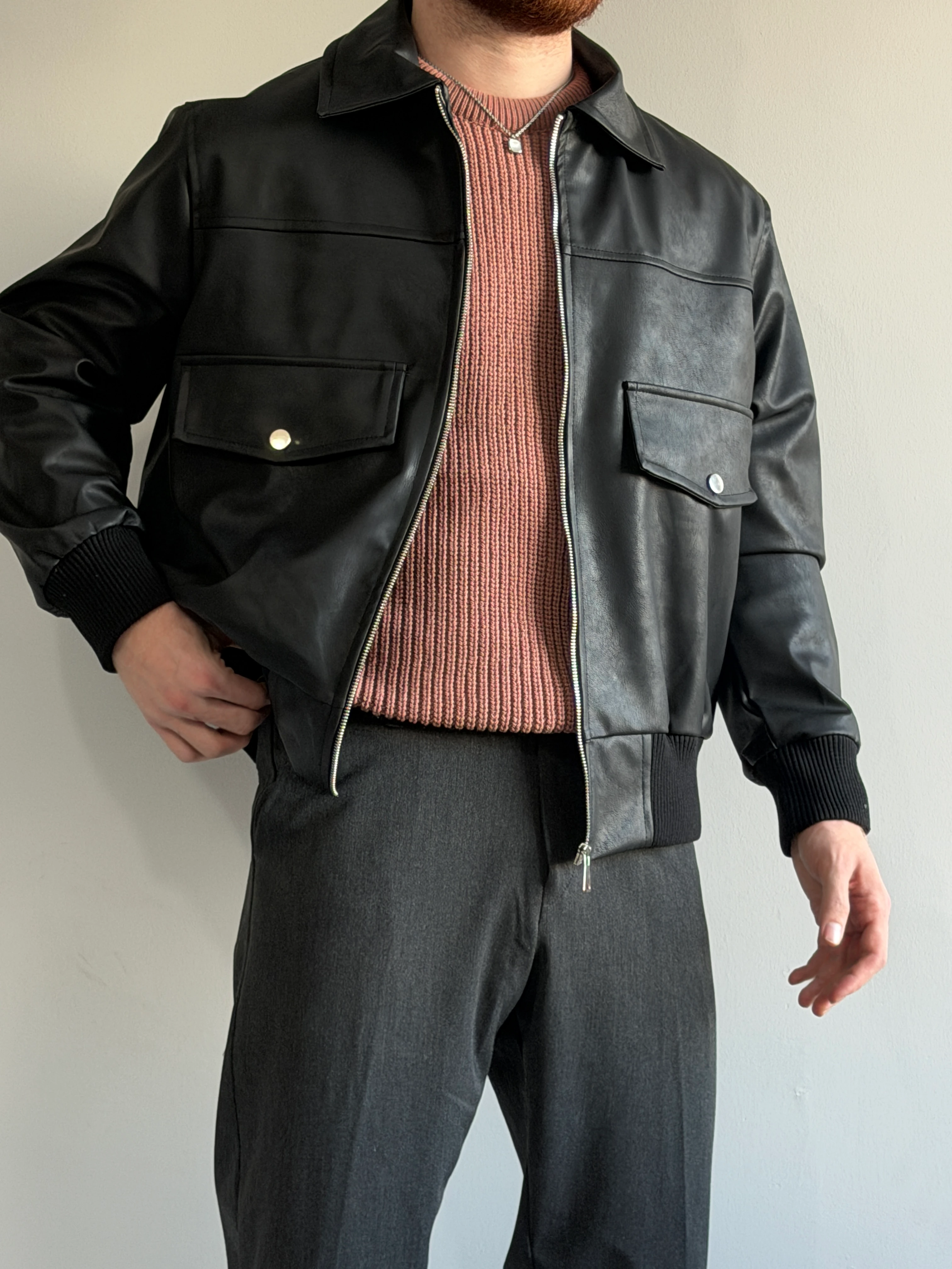 Prime Old Money Exclusive Vintage Cep Detaylı Deri Ceket - P193