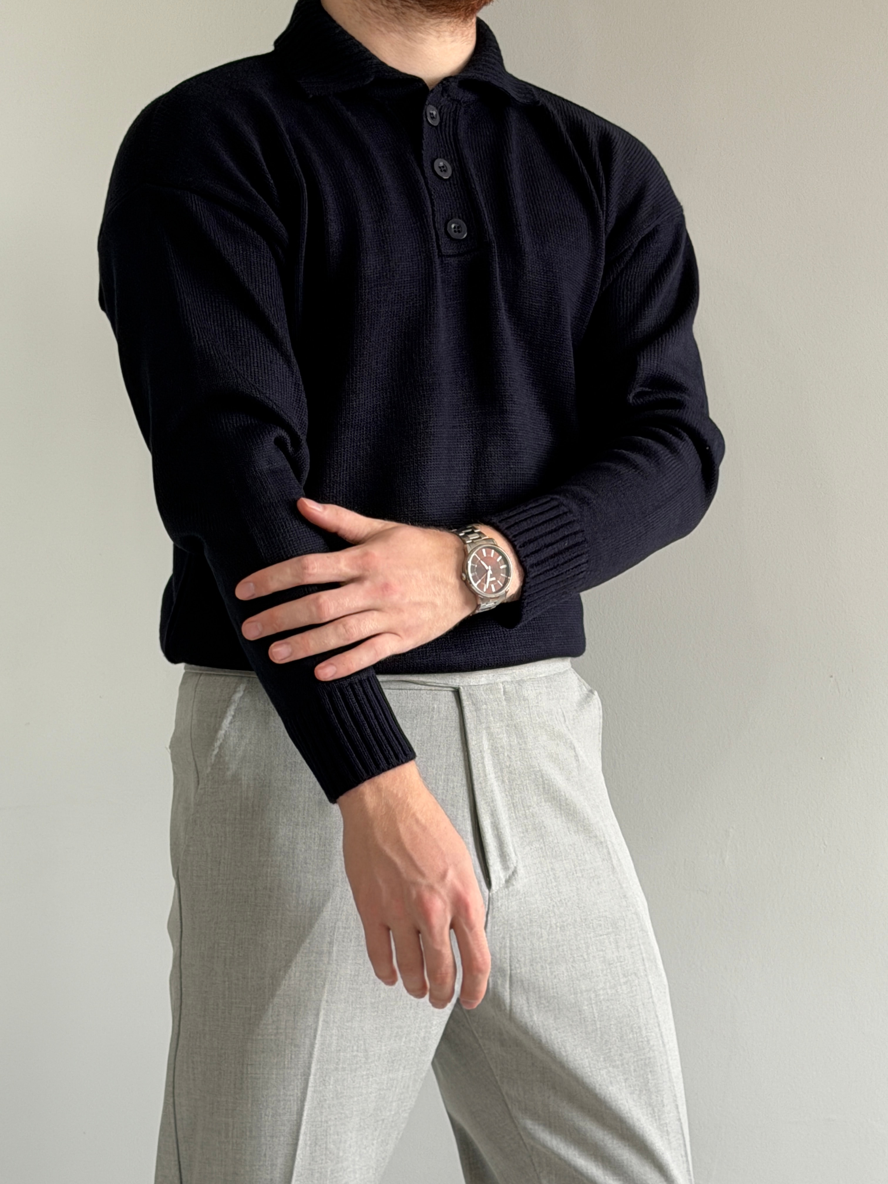 Prime Old Money Exclusive Polo Yaka Basic Triko Kazak - P157 - Lacivert