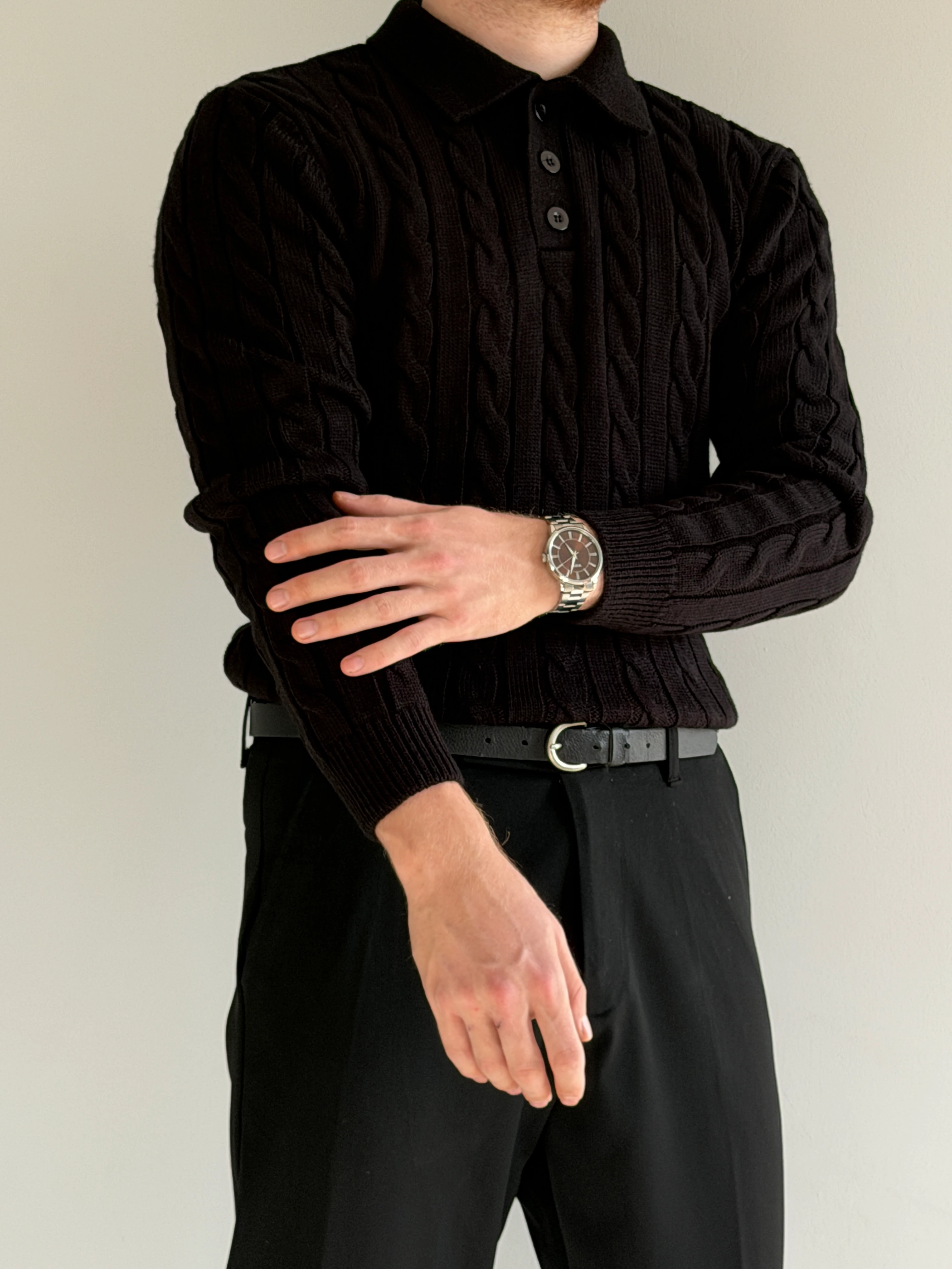 Prime Old Money Exlusive Saç Örgü Detaylı Triko Kazak - P172