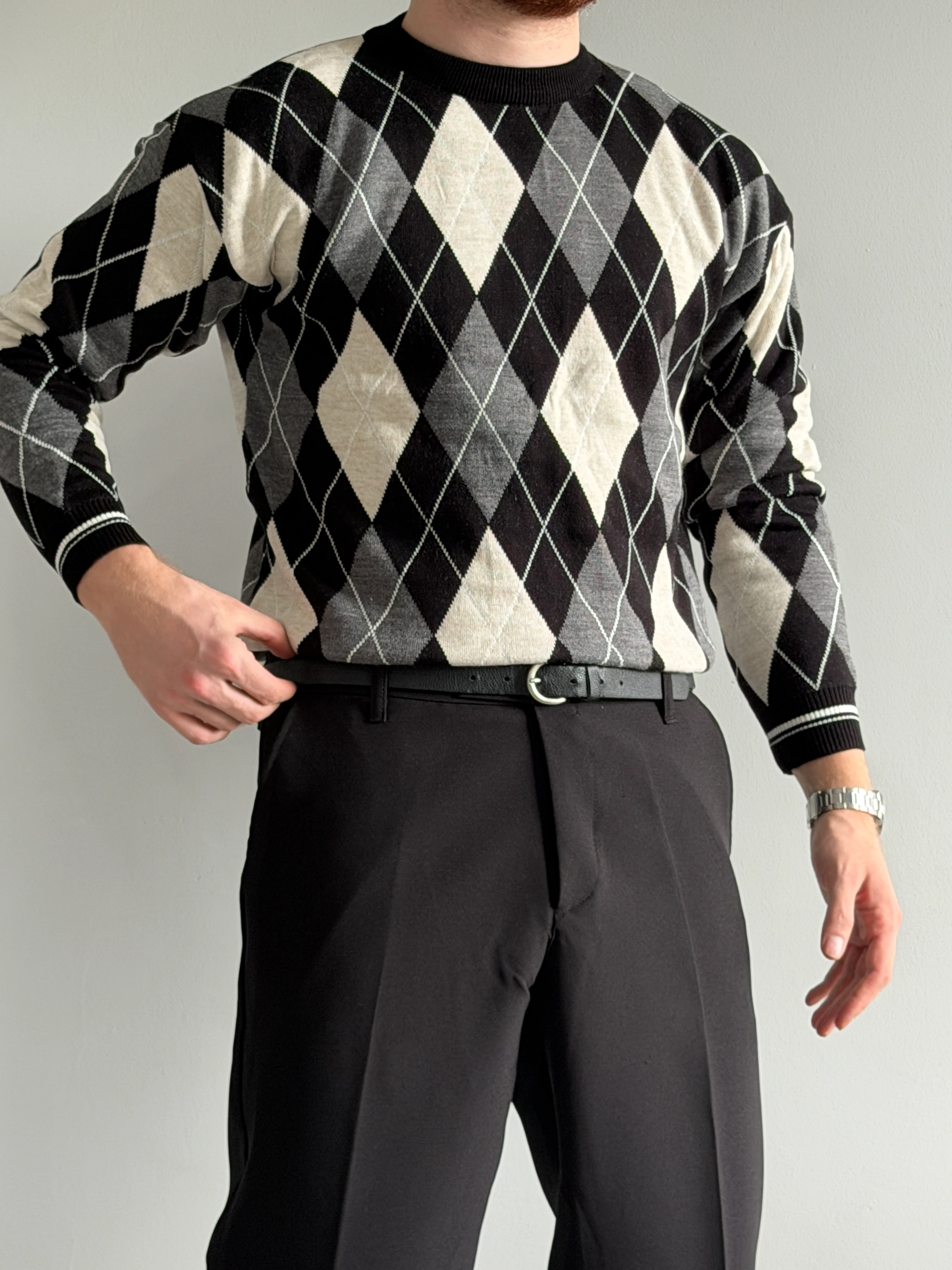 Prime Old Money Exclusive Baklava Desenli Triko Kazak - P191