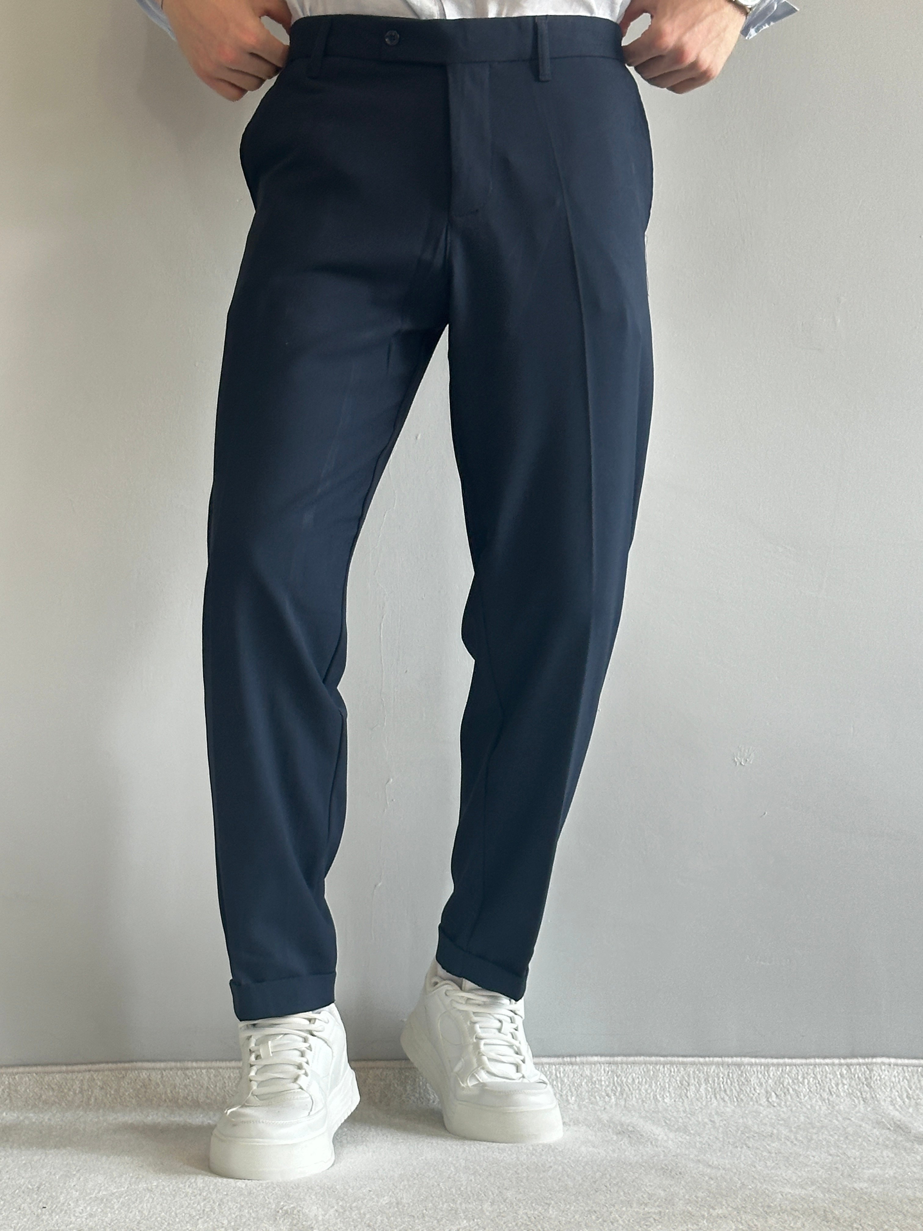 Erkek Prime Duble Paça Beli Lastikli Regular Kalıp Pantolon - İndigo Mavi